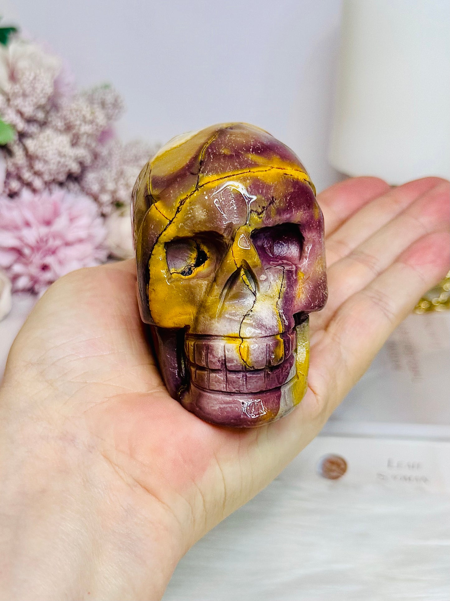 Mookaite Jasper Carved Skull 8.5cm 431g