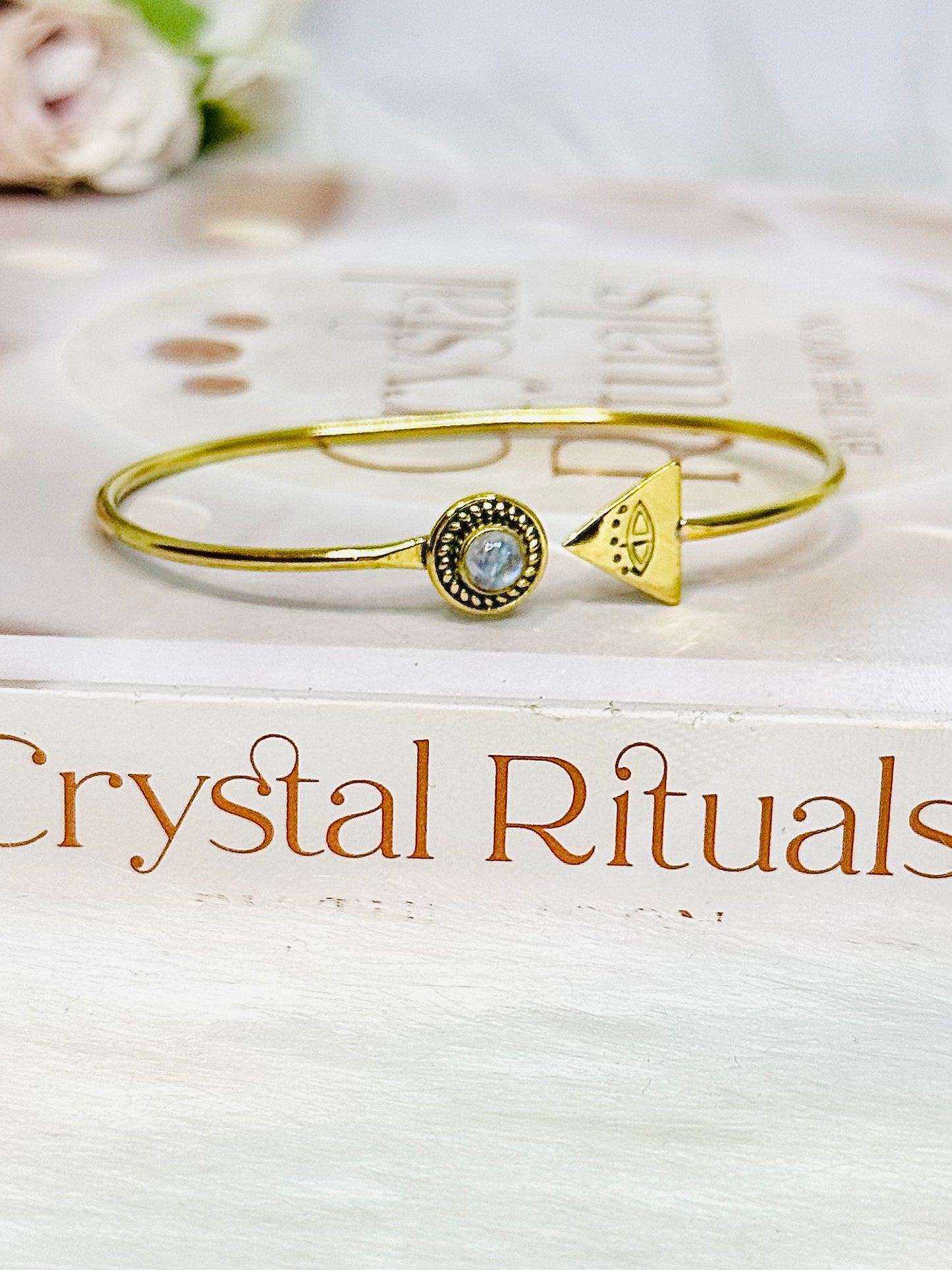 Brass Moonstone Evil Eye Bangle