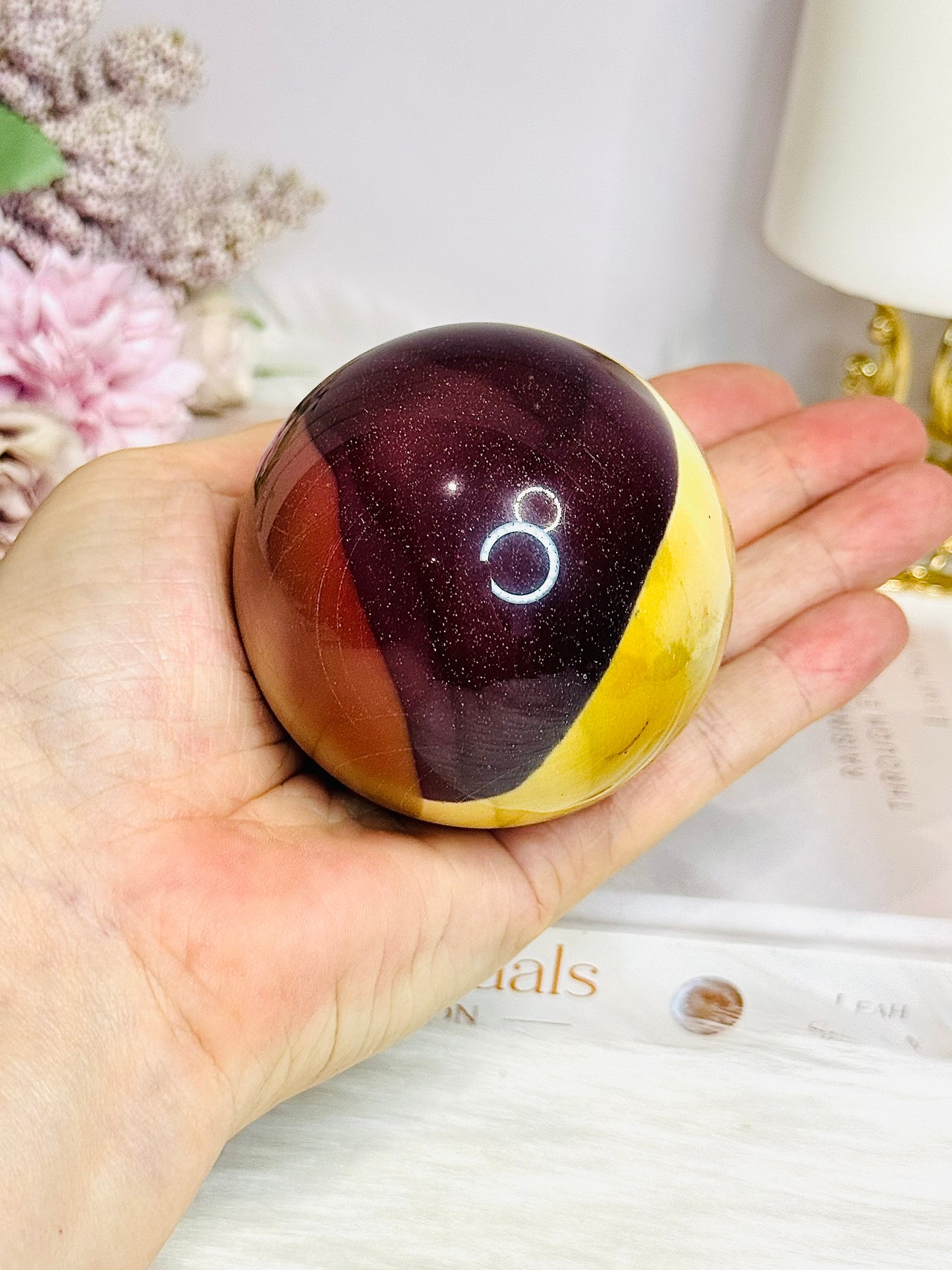 Large Mookaite Jasper Sphere on Stand 392g
