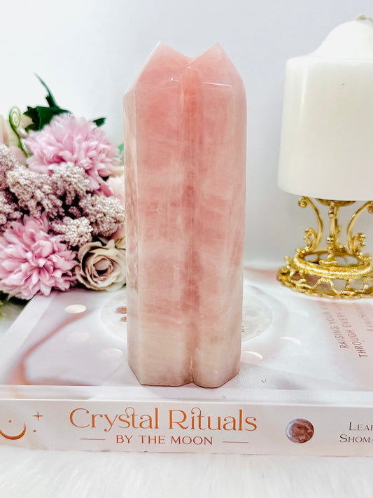 Large 14.5cm Rose Quartz Double Tower