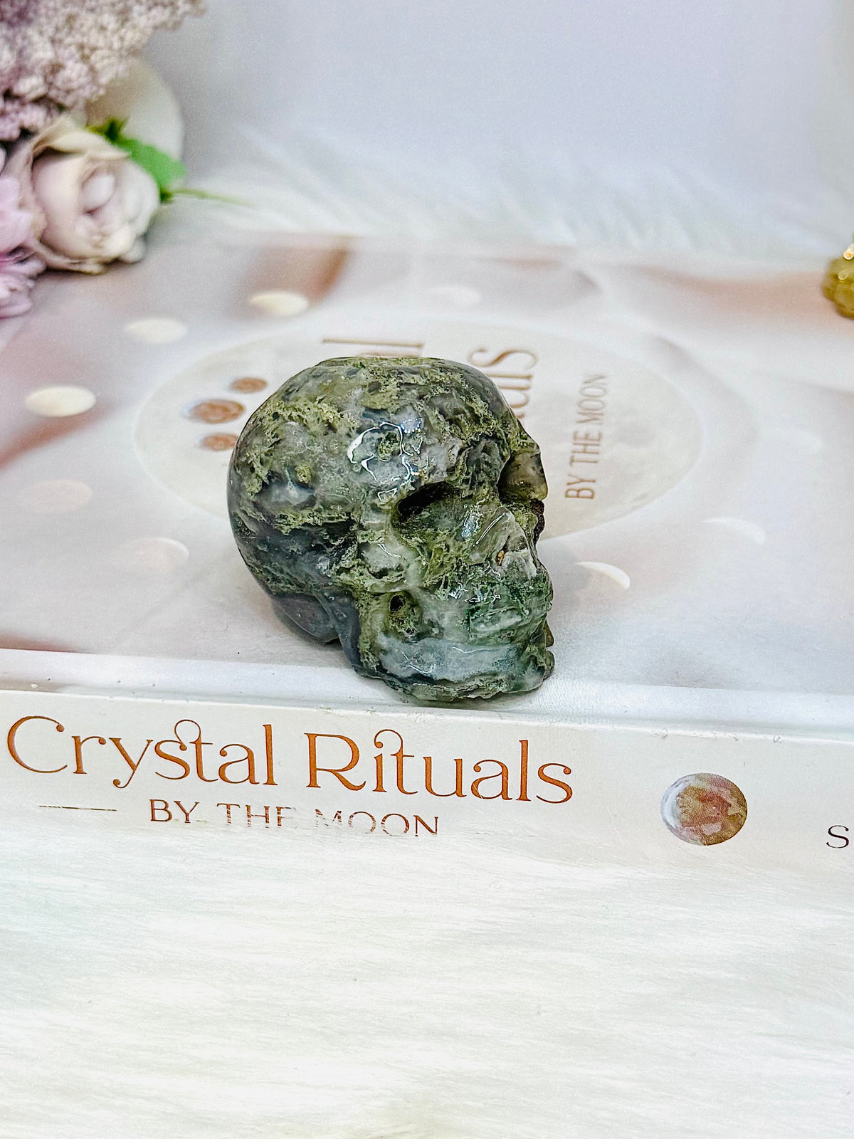 Moss Agate Carved Skull 5.5cm
