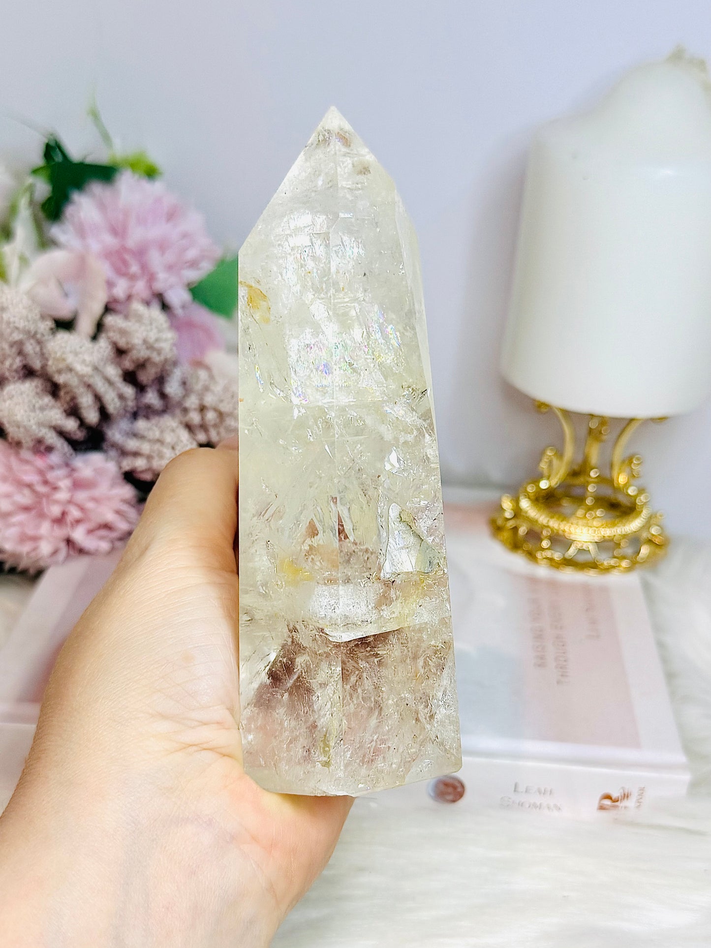 High Grade Clear Quartz Tower with Rainbows 13.5cm 434g
