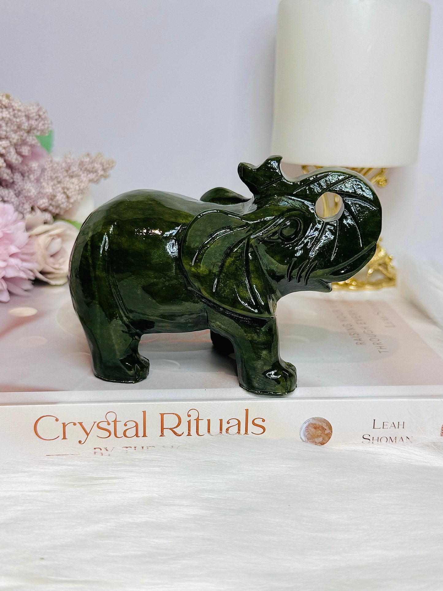 Large Green Jade Carved Elephant 12cm 503g