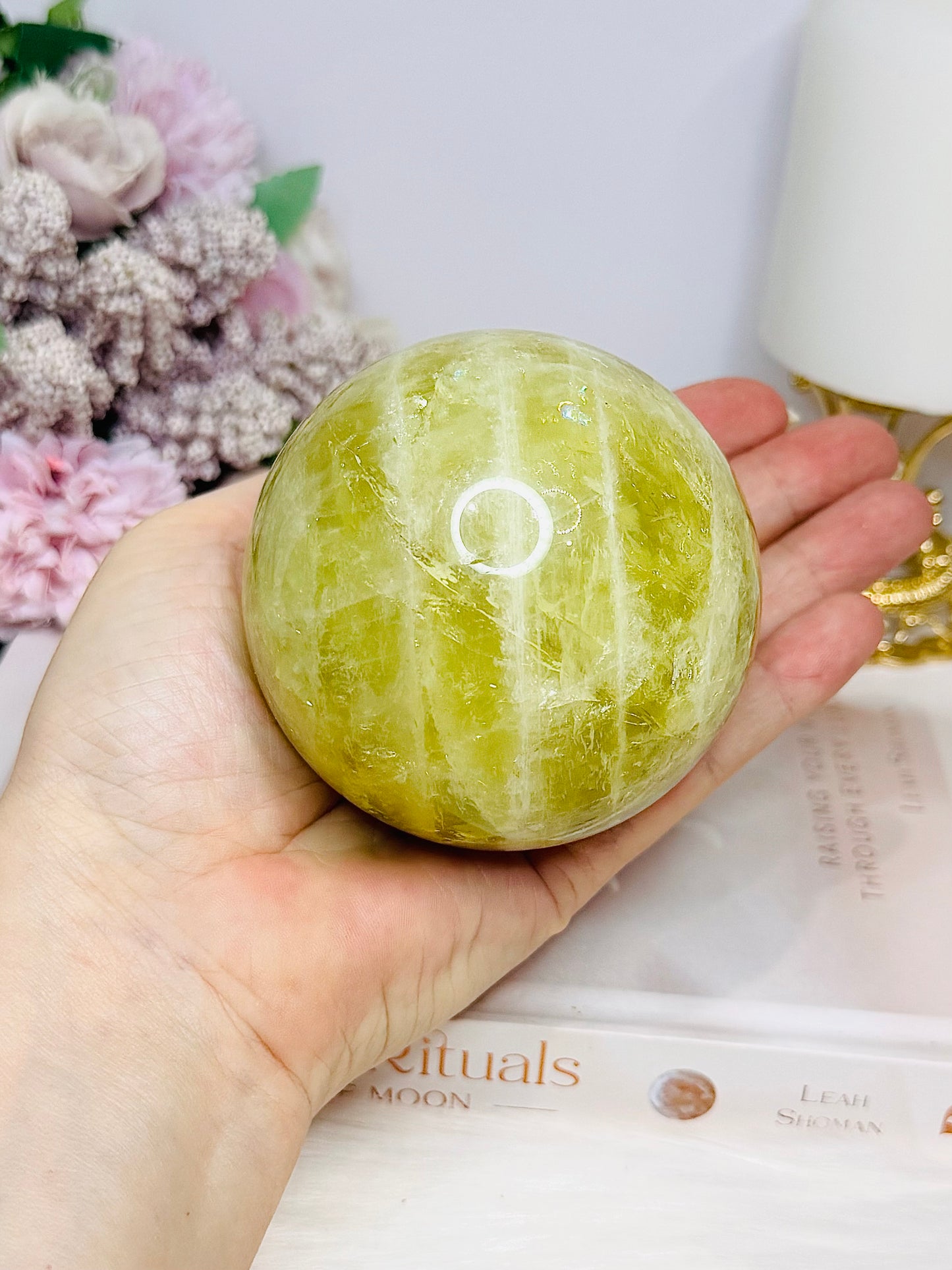 Large Citrine Sphere (heat treated) On Stand 552g