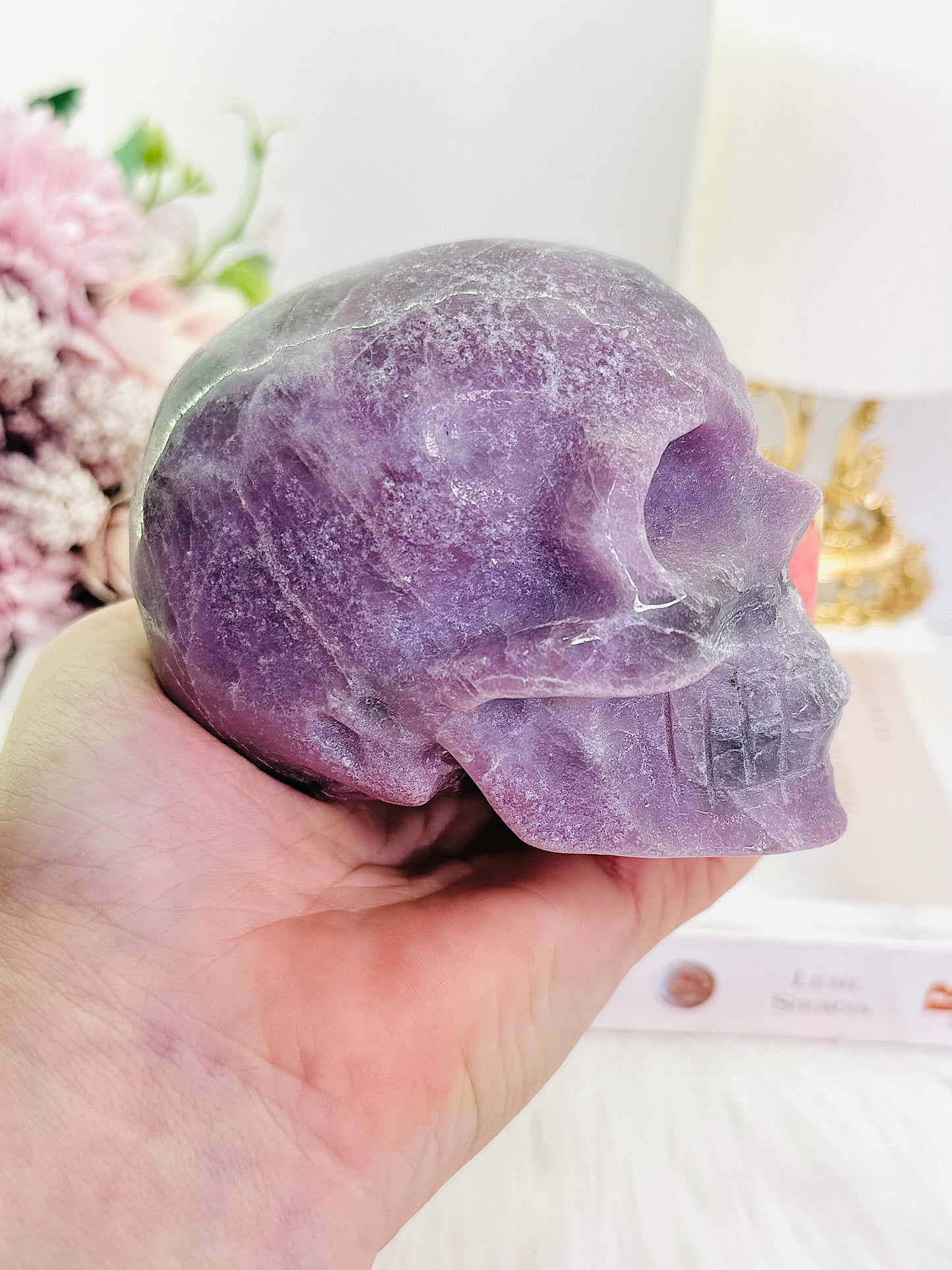 Large Purple Lepidolite Carved Skull 10cm 681grams