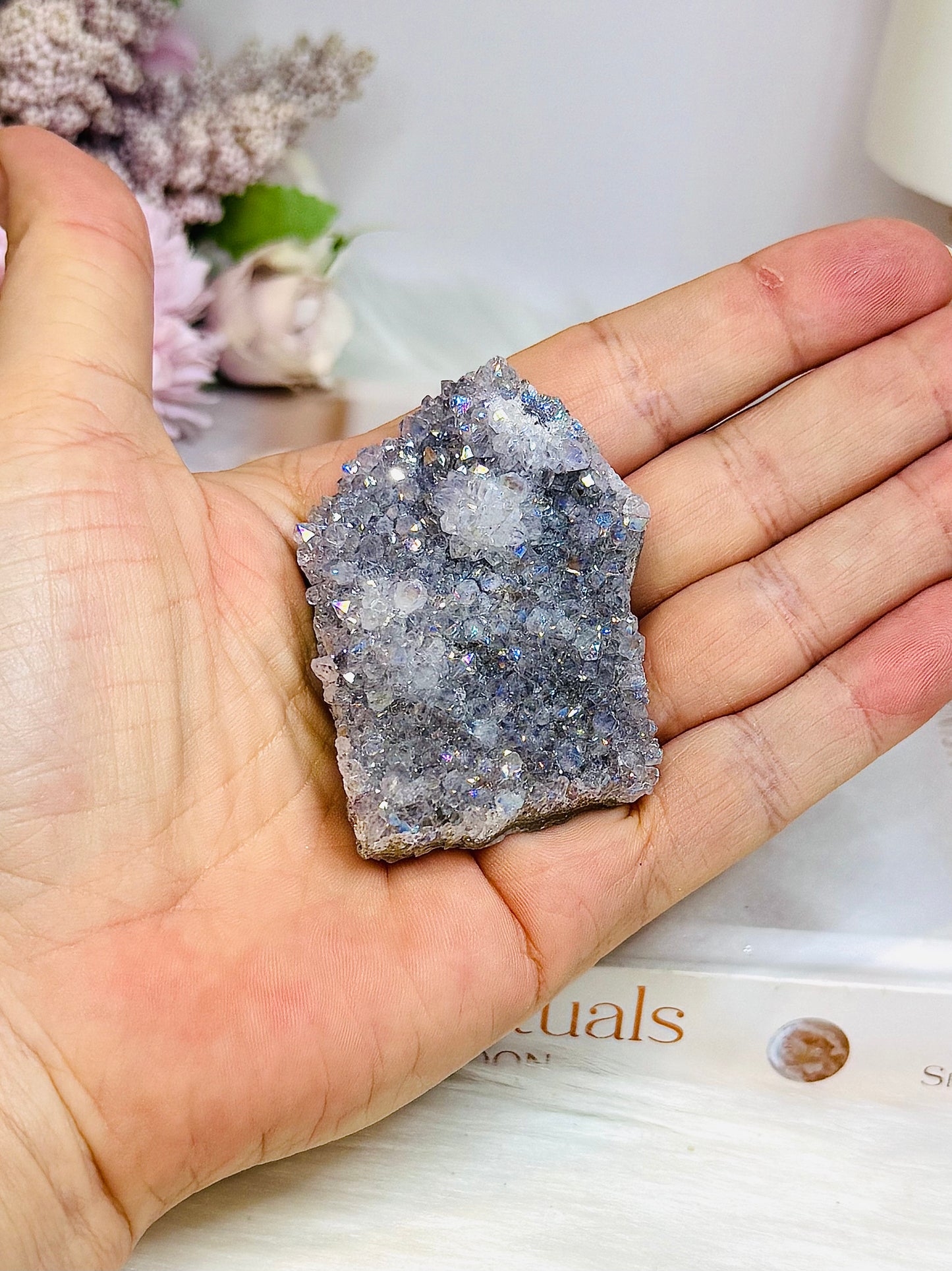 Small Aura Amethyst Druzy Slab 6cm (stand is display only)