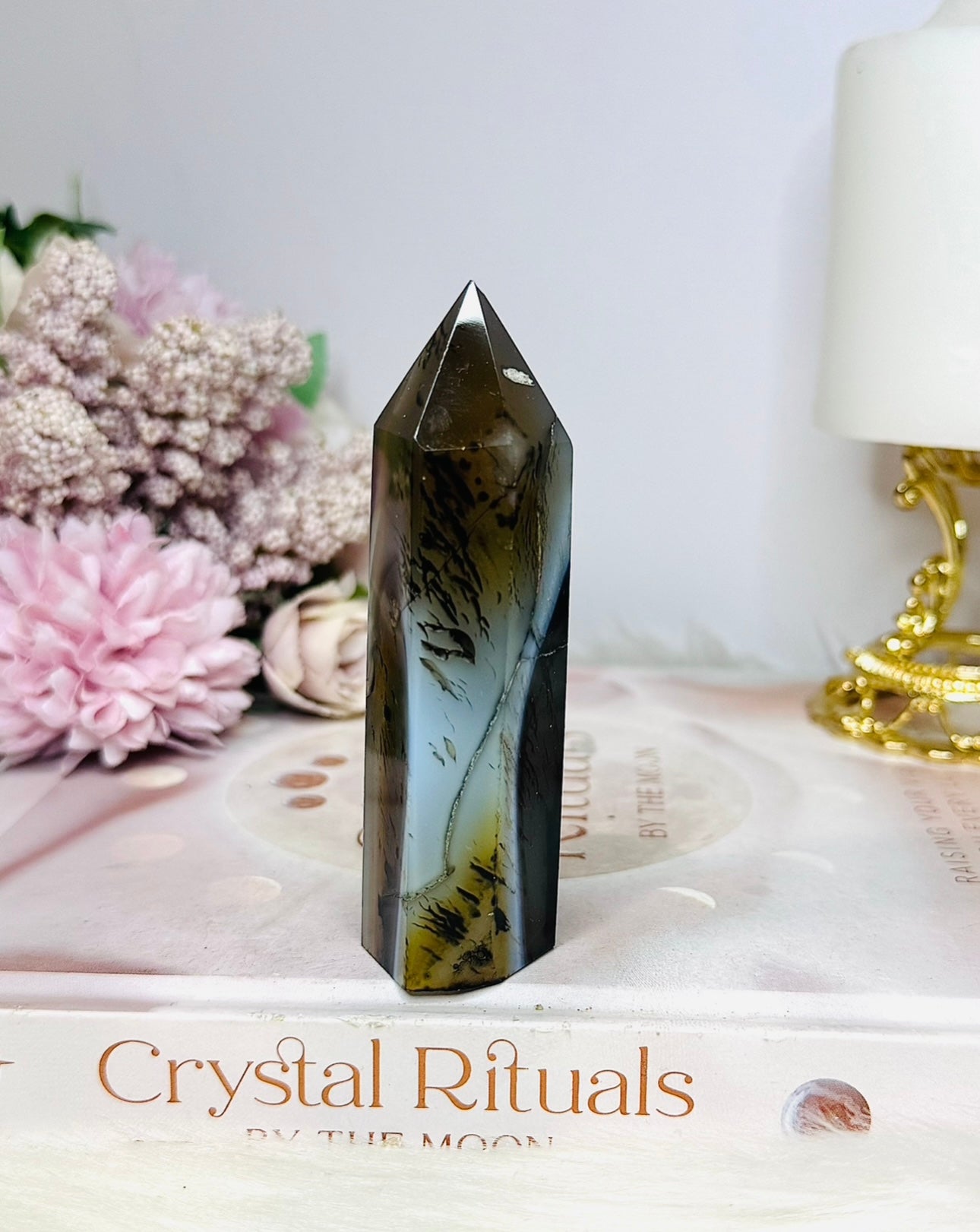 Agate Tower with Dentrite Inclusions 10cm