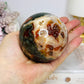 Large Druzy Red Moss Agate Sphere on Stand 510g