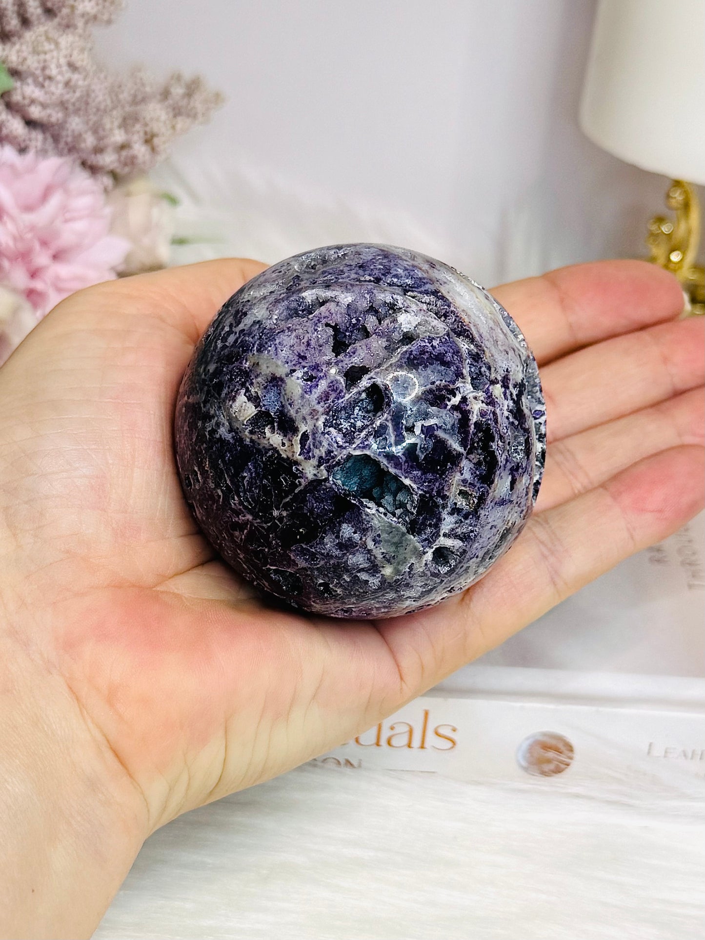 Natural Purple Fluorite X Sphalerite Druzy Sphere on Stand 306g