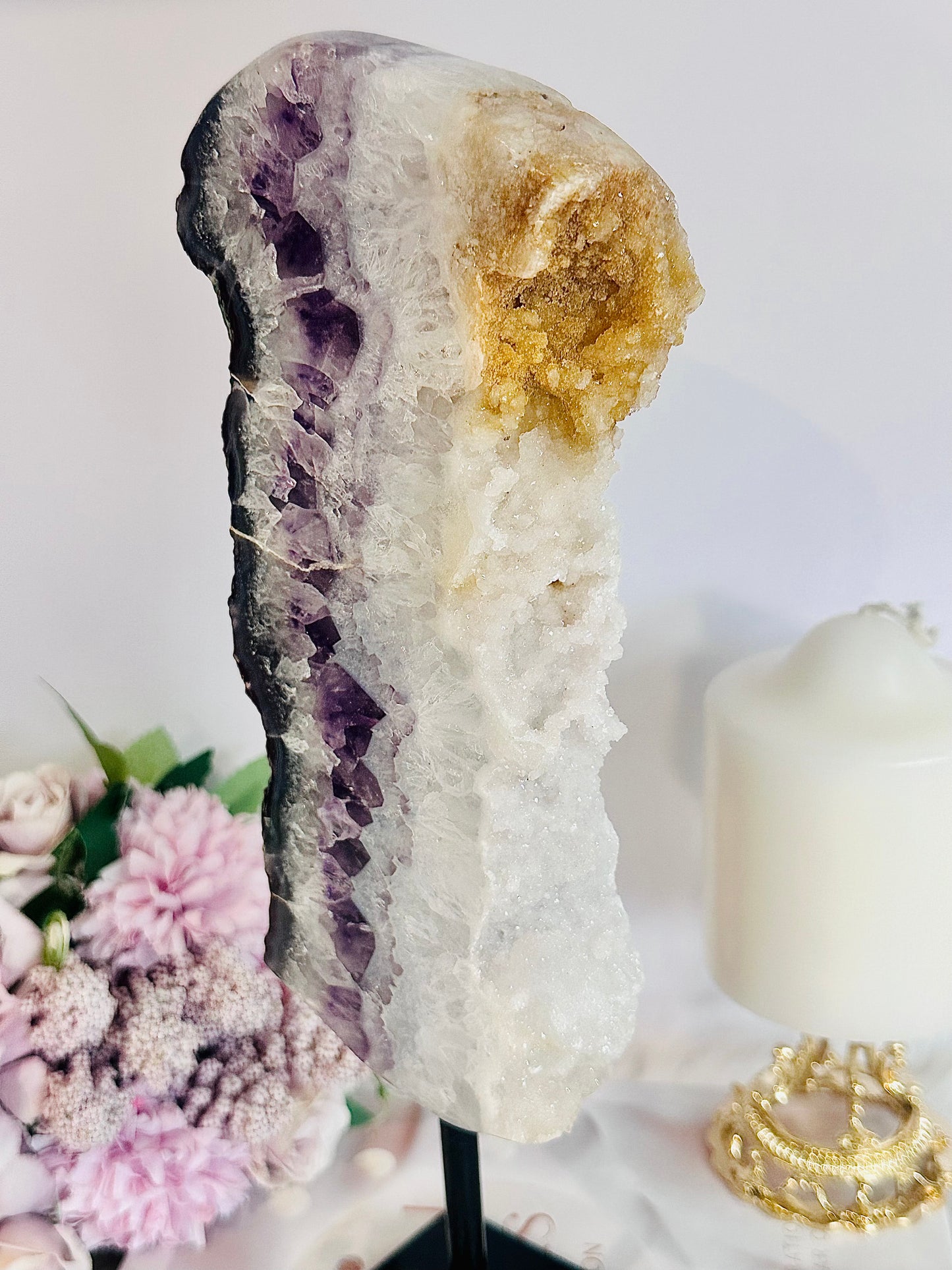 Wow!!!! Truly Divine Tall Large 1.34Gram 30cm Sparkling Sugar Druzy Amethyst Chunky Slice On Stand From Brazil ~ Remarkable Piece