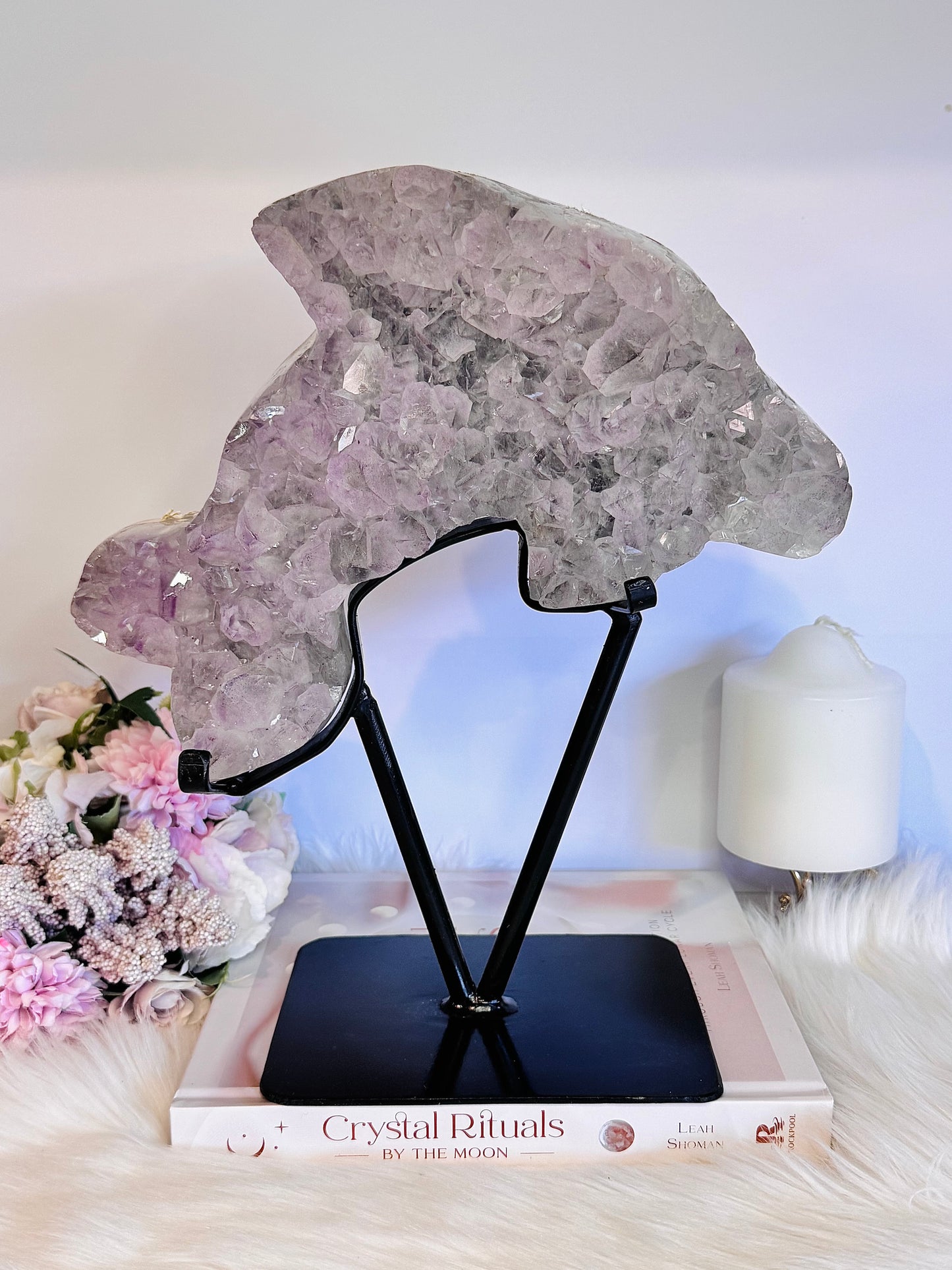 MASTER PIECE!!!! Huge 30cm 3.92KG Amethyst Cluster Carved Dolphin On Stand From Brazil