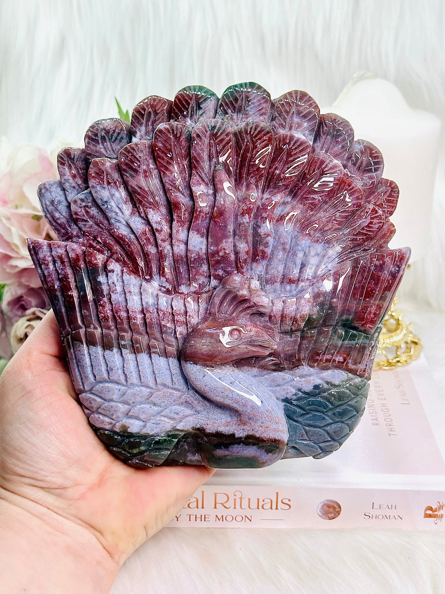 Positivity & Inspiration ~ Wow! Fabulous Huge 1.09KG 18cm Ocean Jasper Perfectly Carved Peacock