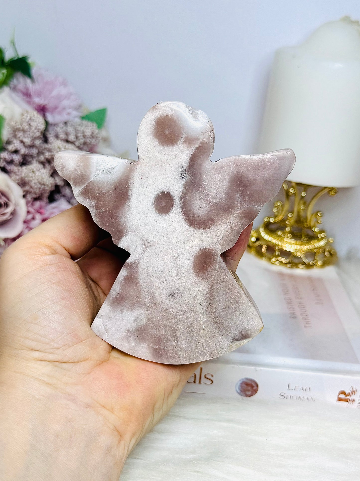 Chunky Pink Amethyst Druzy Carved Angel 10cm 341g