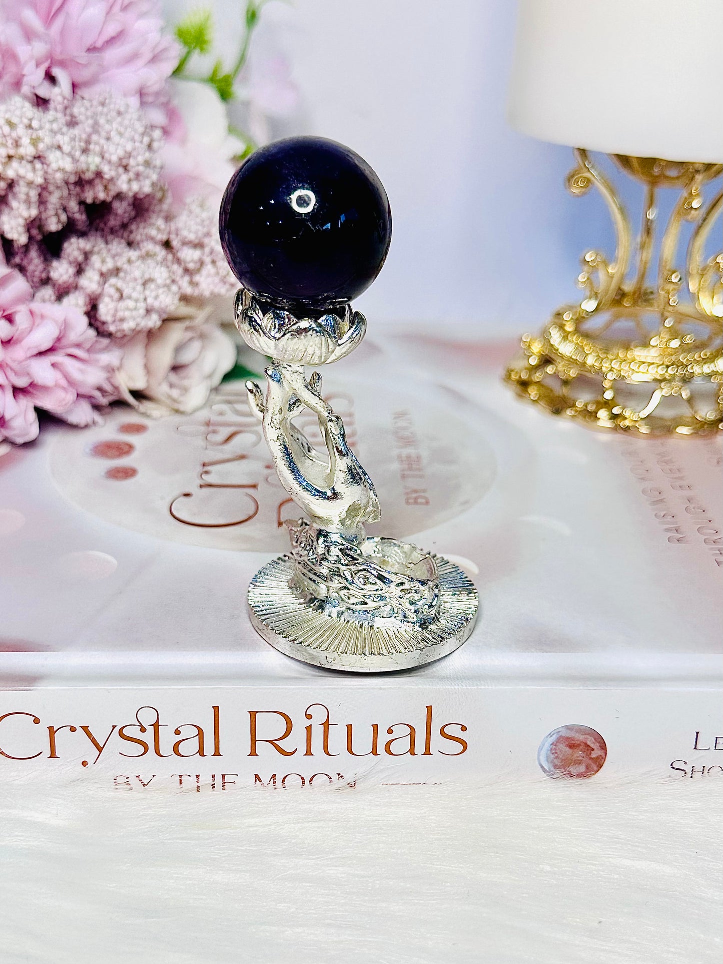 Gorgeous Silver Hand Stand with Amethyst Sphere Approx 10cm