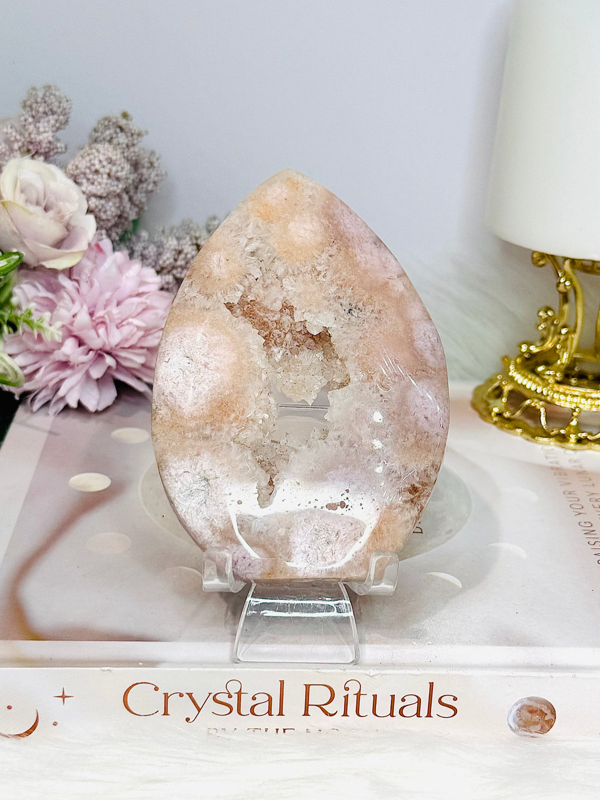 Druzy Flower Agate Flame on Stand 11cm