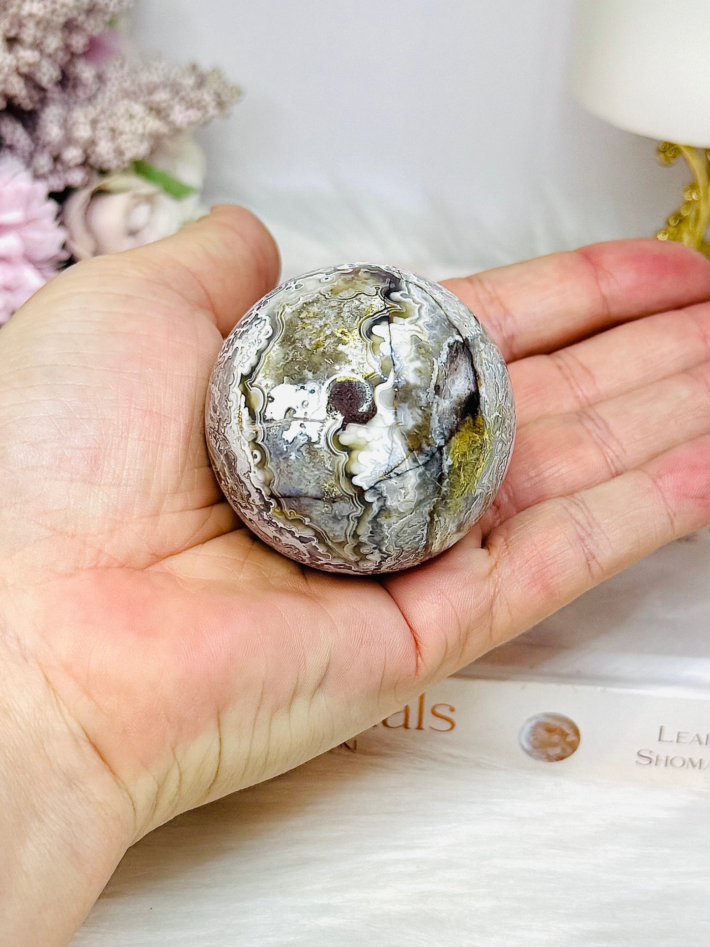 Mexican Lace Agate Sphere on Stand 162g