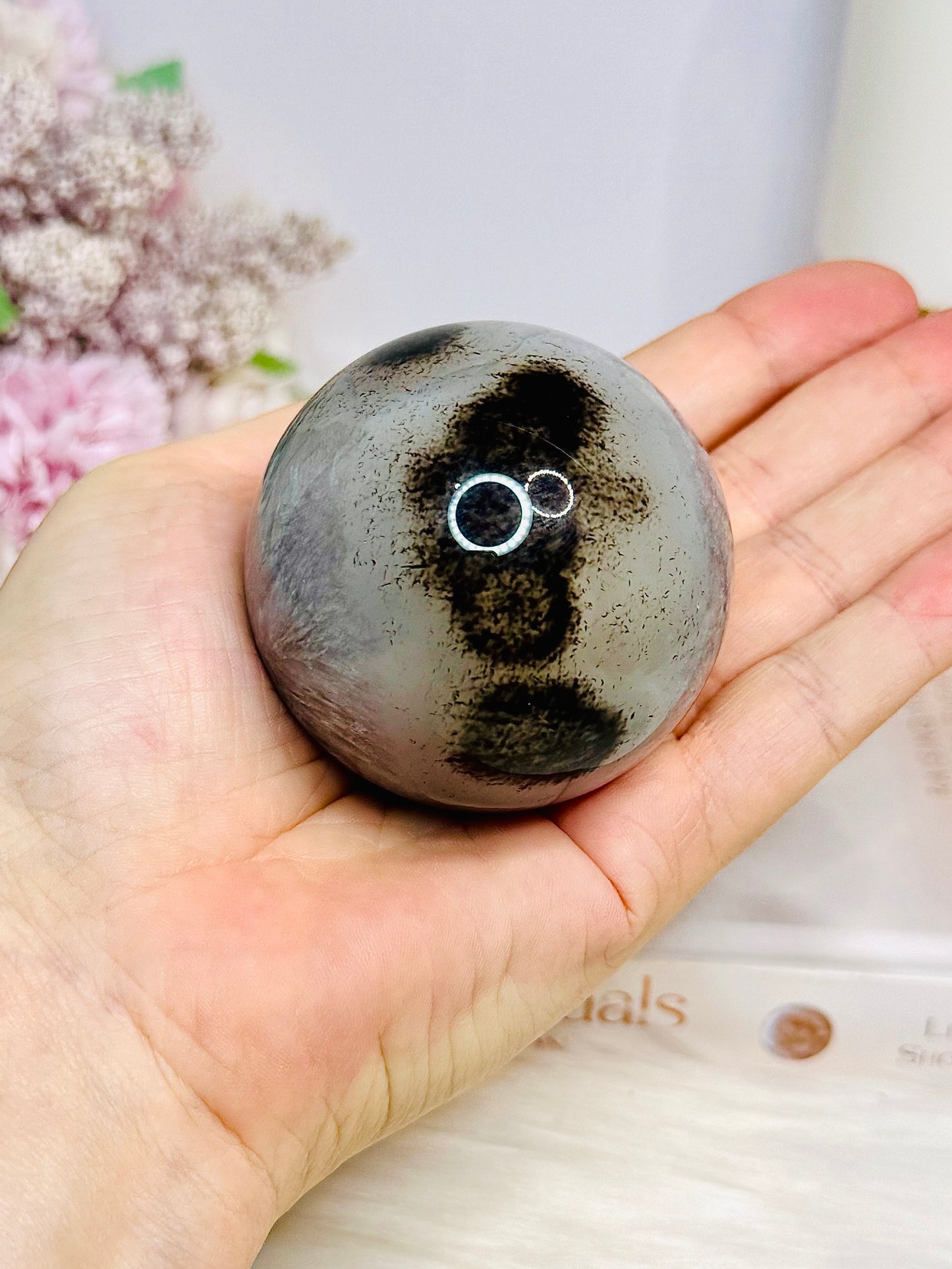 Black Agate Sphere on Stand 267g