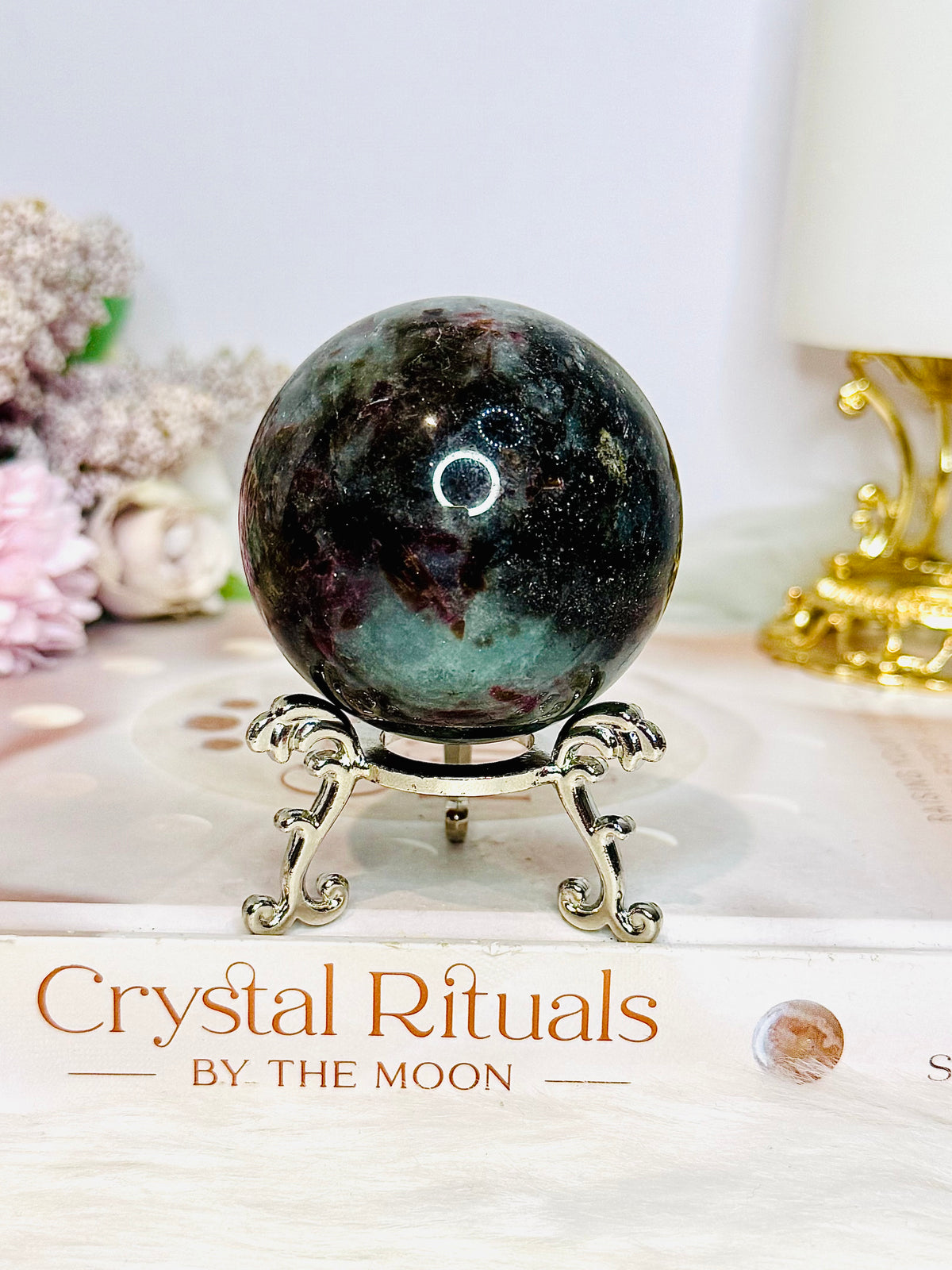 Rare Aquamarine & Pink Tourmaline Sphere on Stand 234g