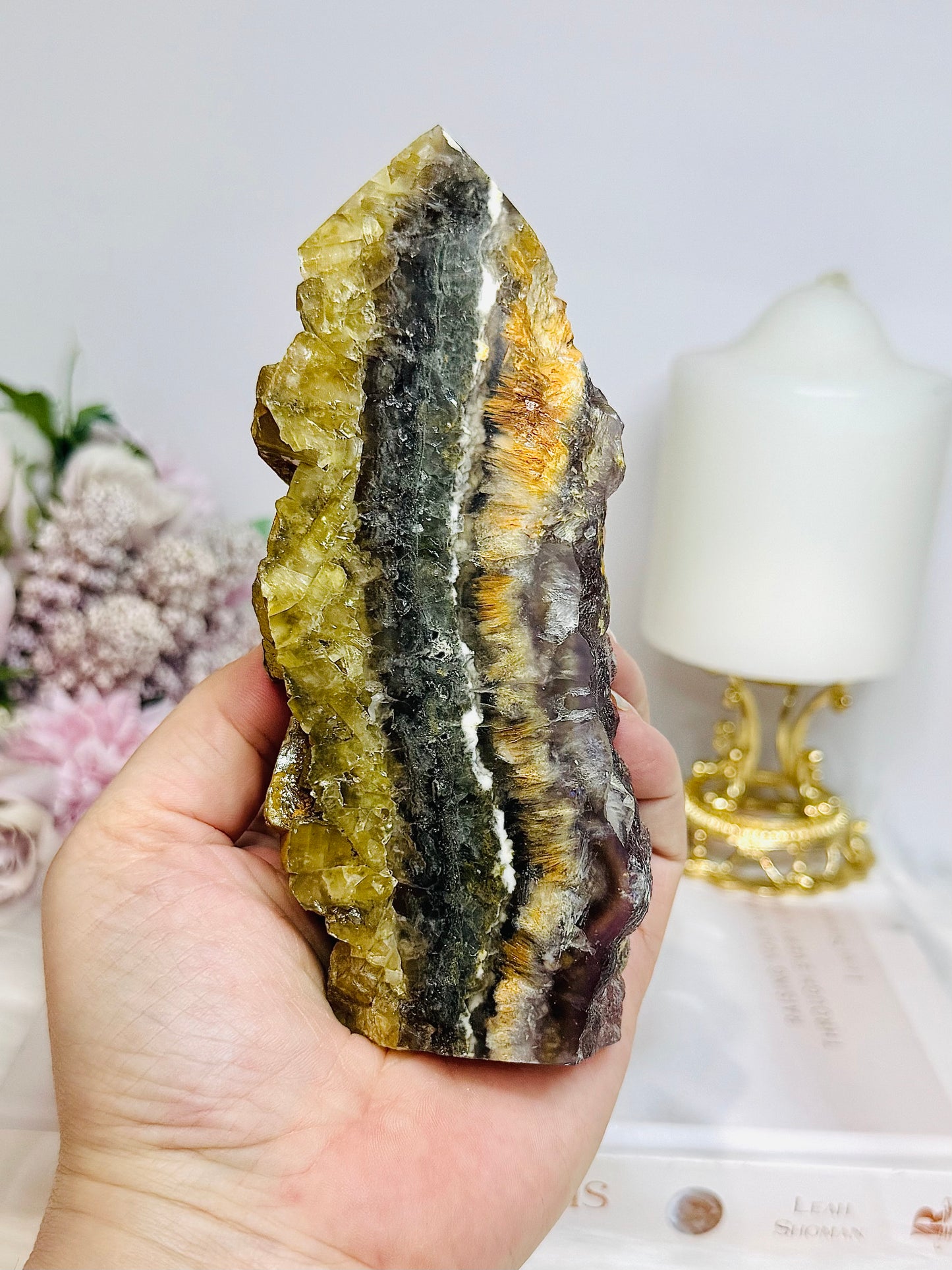Fluorite X Pyrite Druzy Tower 14cm 470g