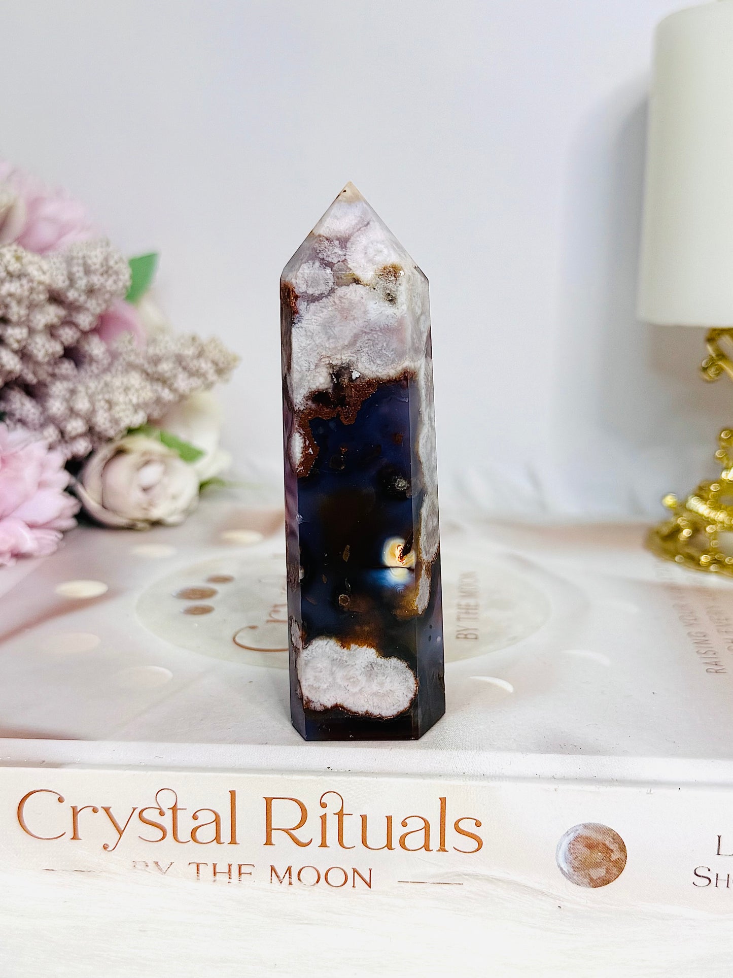 High Grade Blue Flower Agate Tower 9.5cm