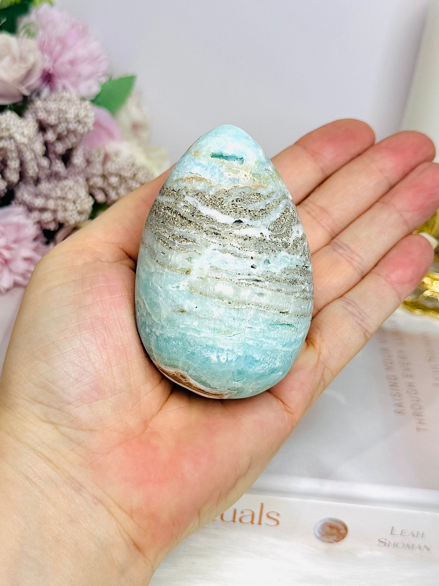 Blue Caribbean Calcite Druzy Egg On Stand 8cm 263g
