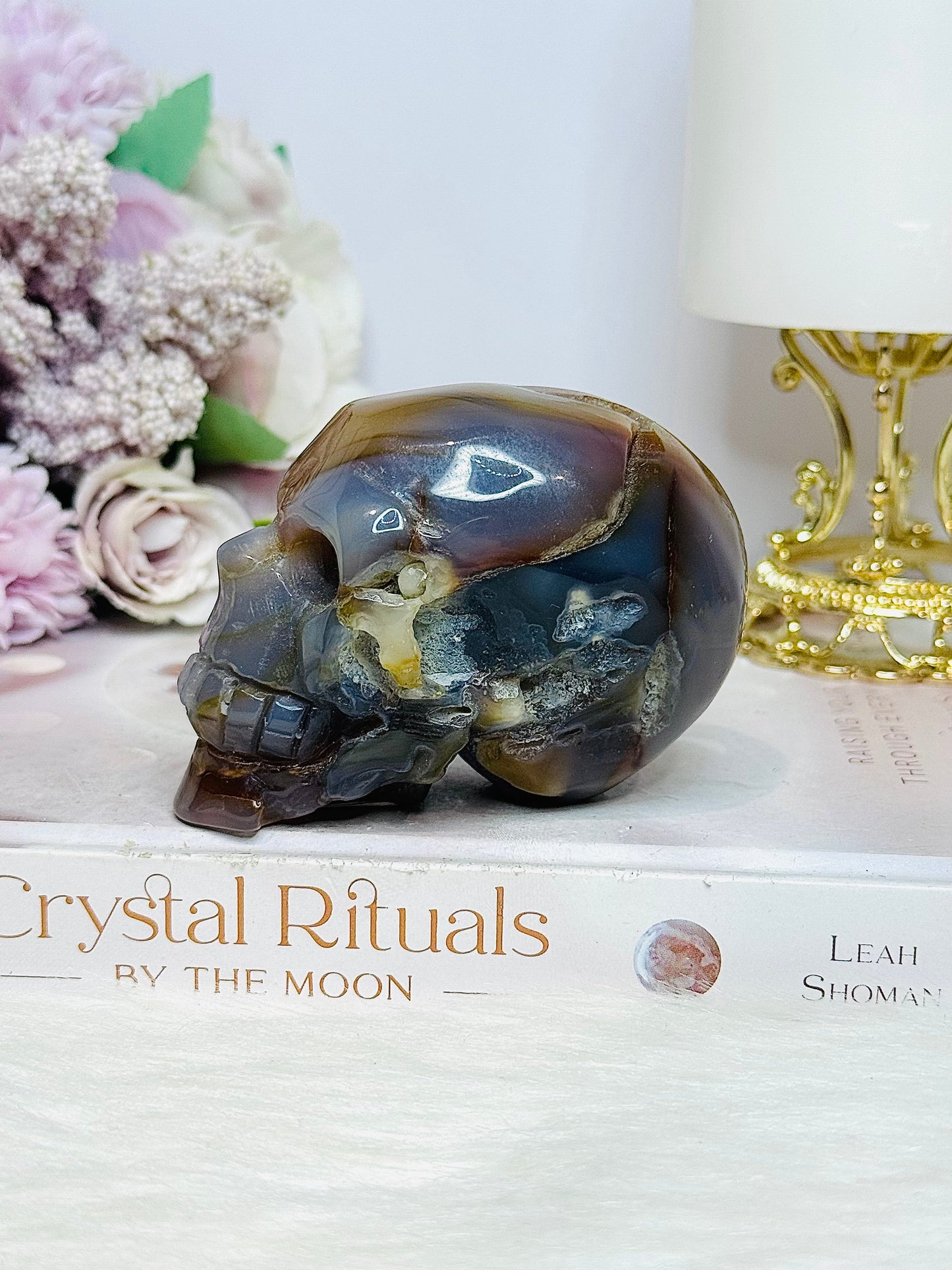 Blue Druzy Agate Carved Skull 9cm 316g