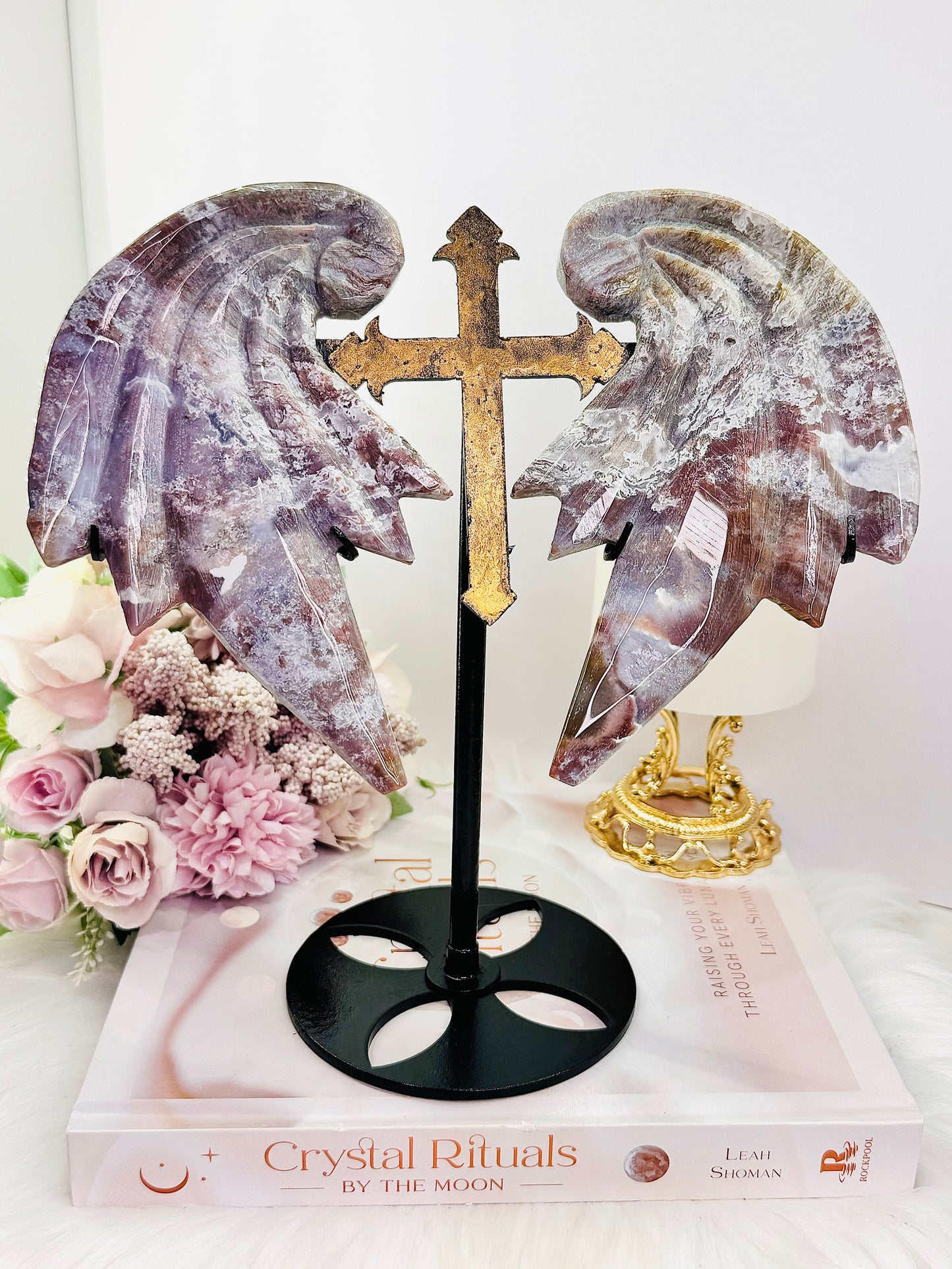 Fabulous Large 22cm (inc stand) Purple Ocean Jasper Chunky Wings on Cross Stand