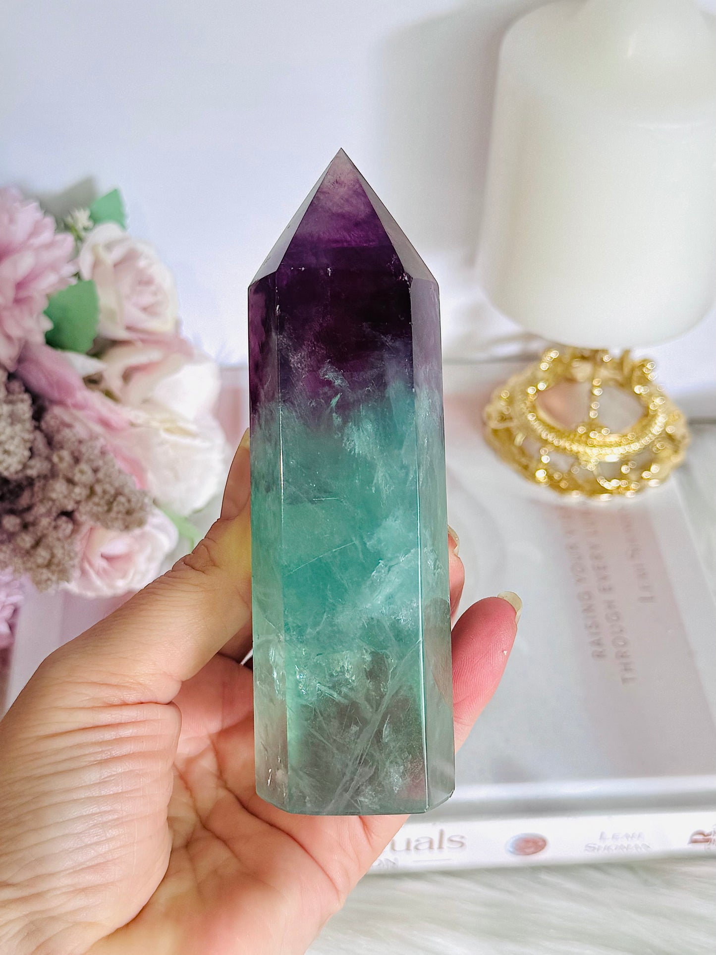 Stunning High Grade Watermelon Fluorite Chunky Tower with Rainbows 13cm