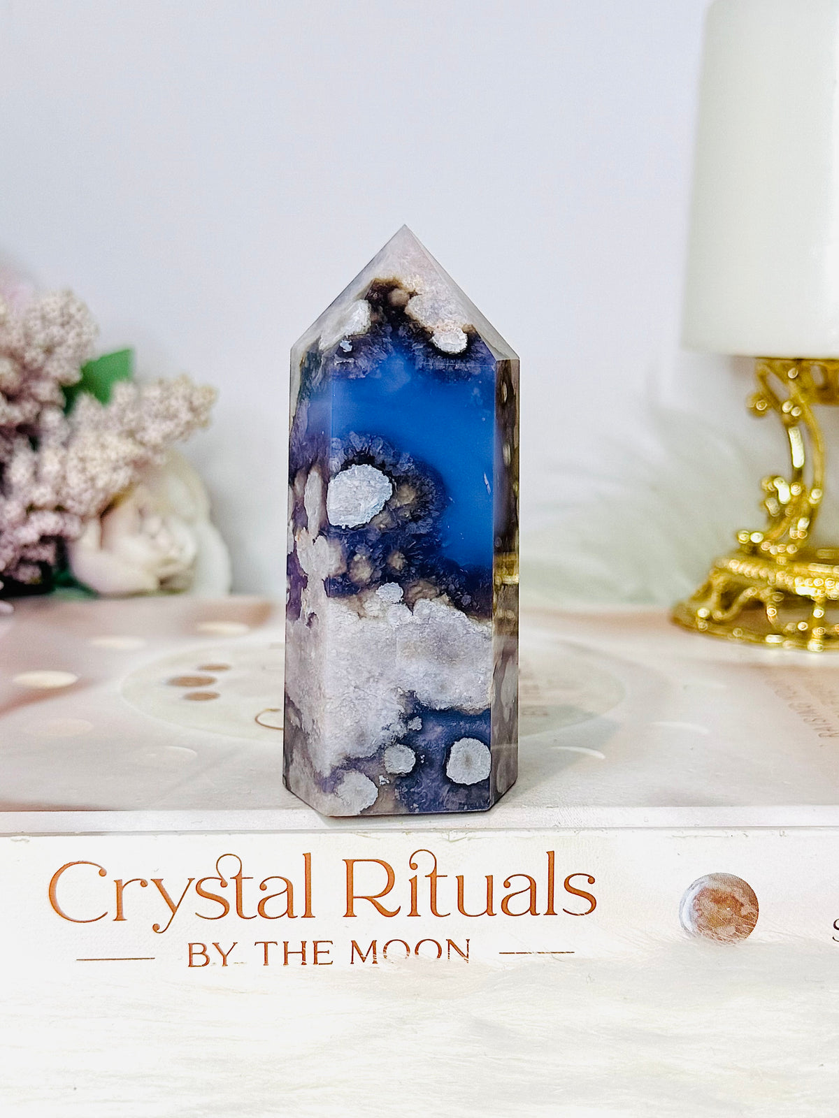 High Grade Chunky Blue Flower Agate Tower 8.5cm