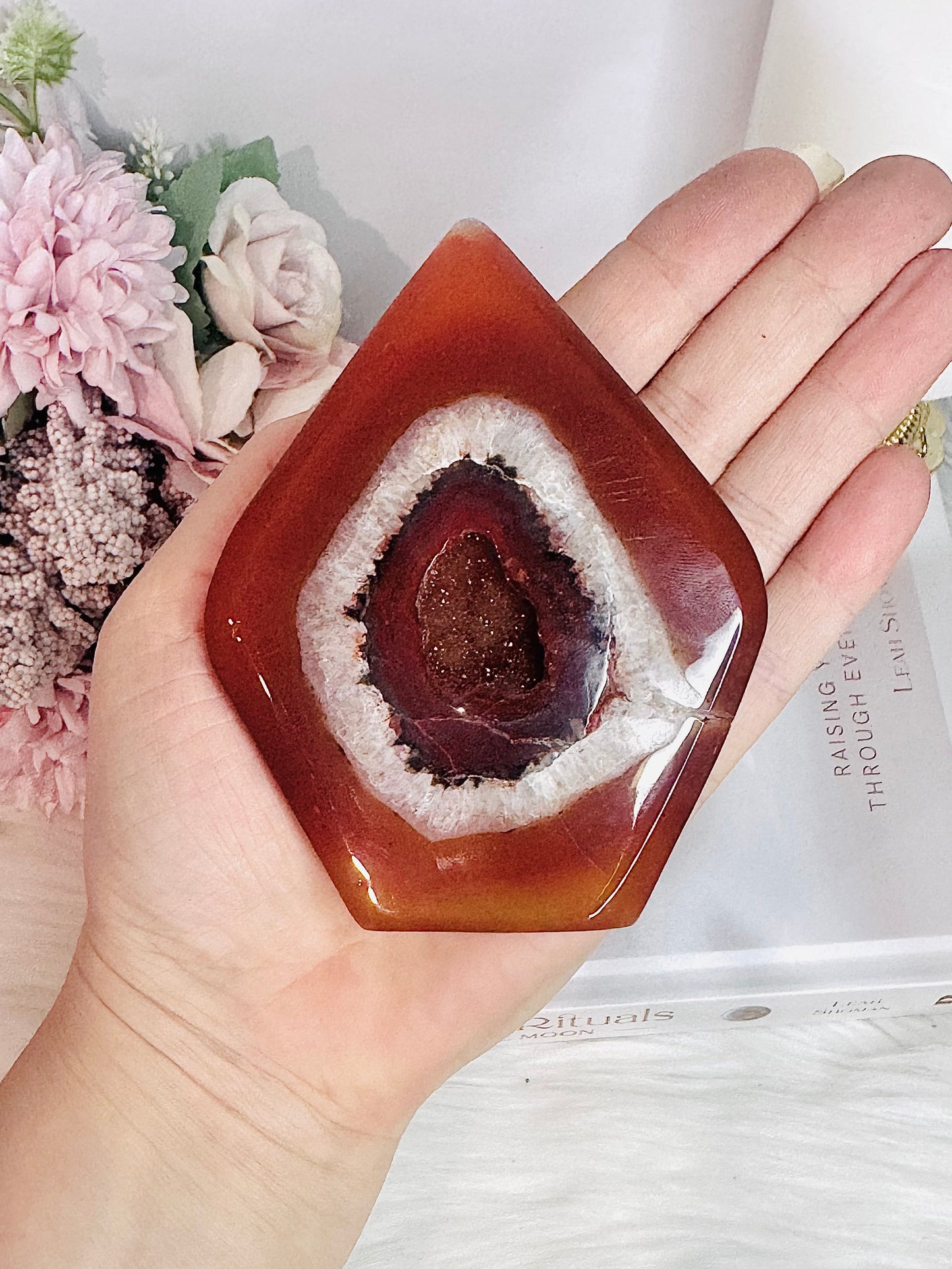 Beautiful Carnelian Carved Druzy Flame (This piece has cracks through it) Reduced Price