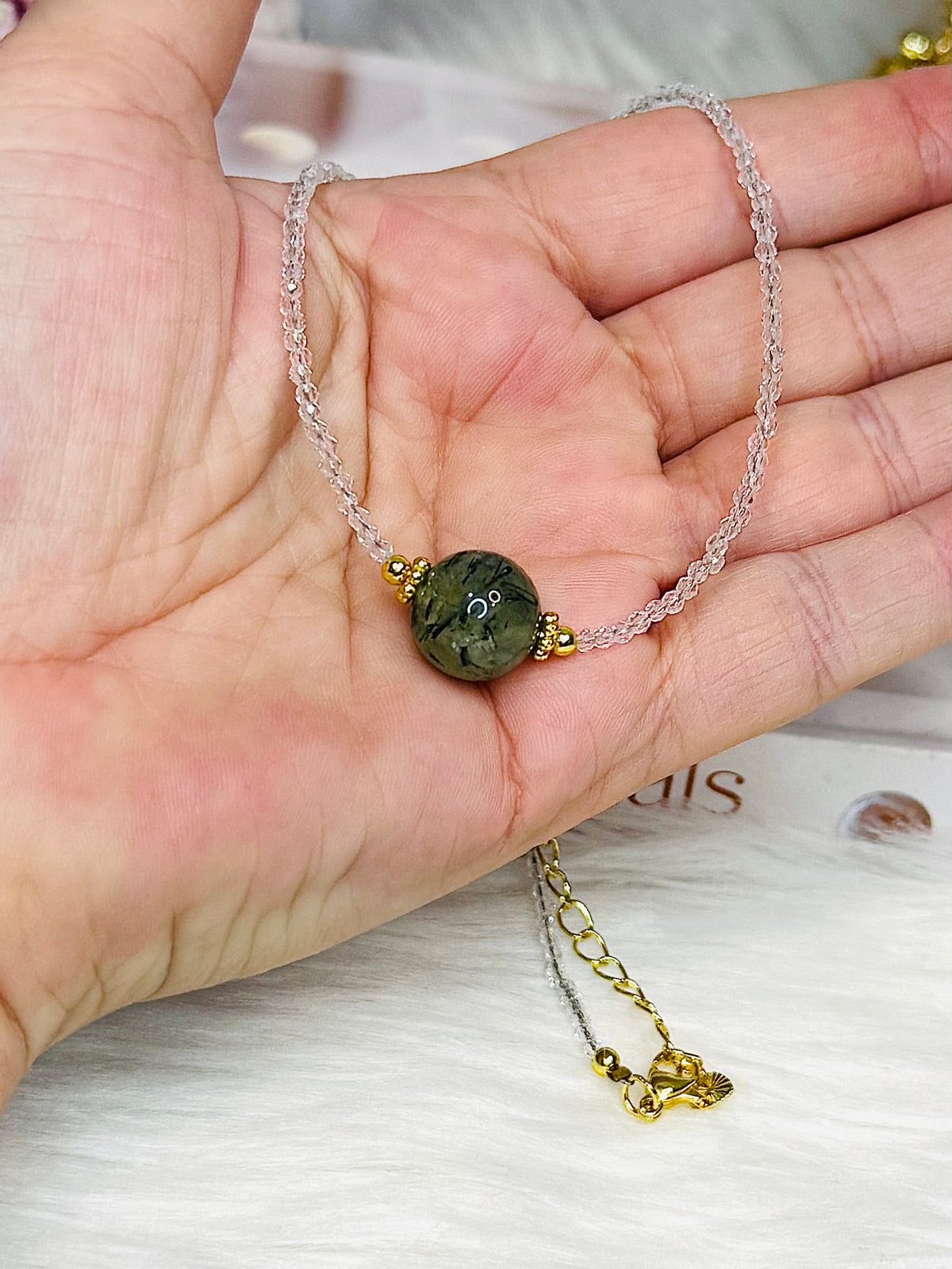 Prehnite Beaded Collar Neckband In Gift Bag