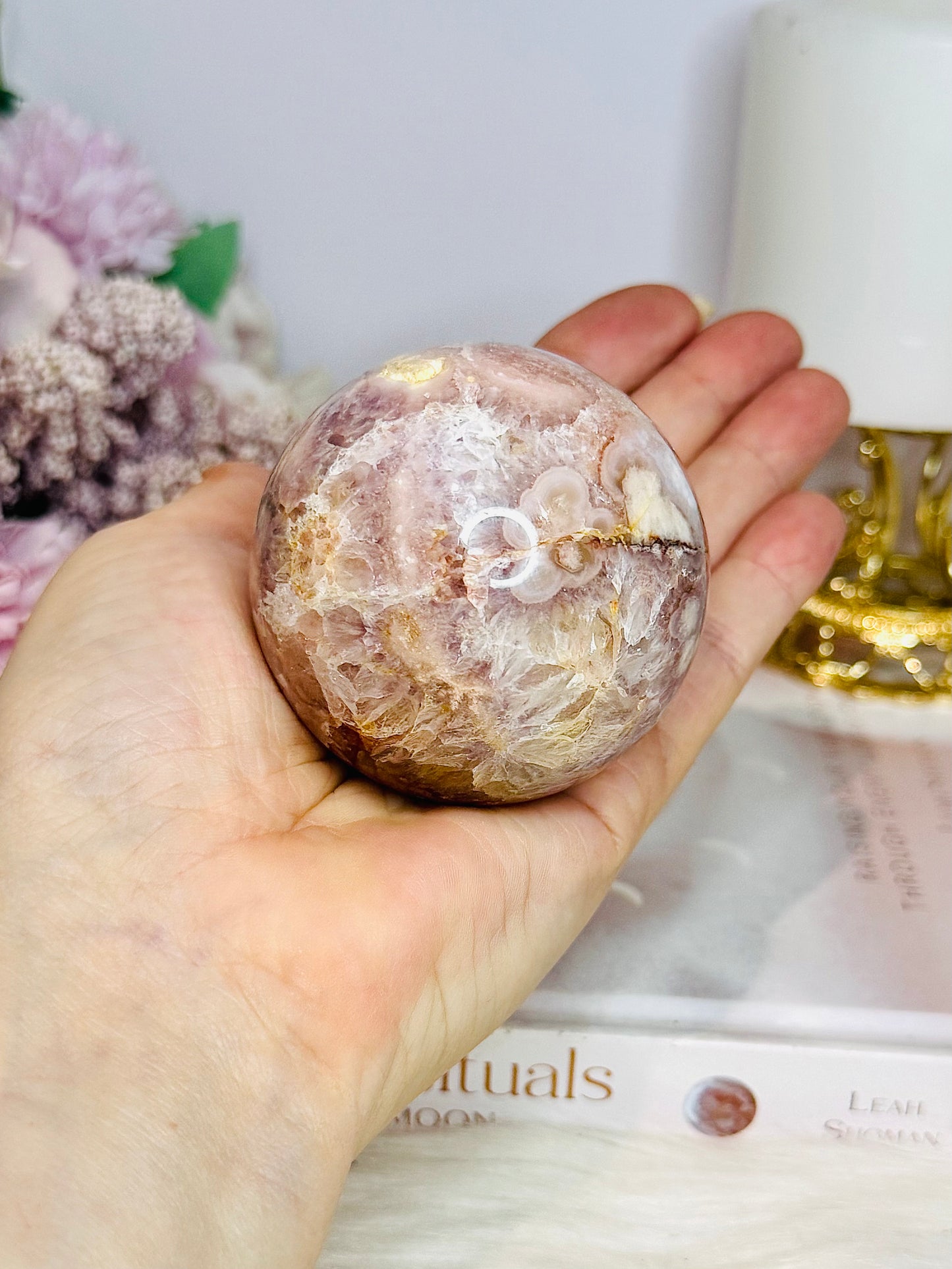 Pink Amethyst Sphere on Stand 301g