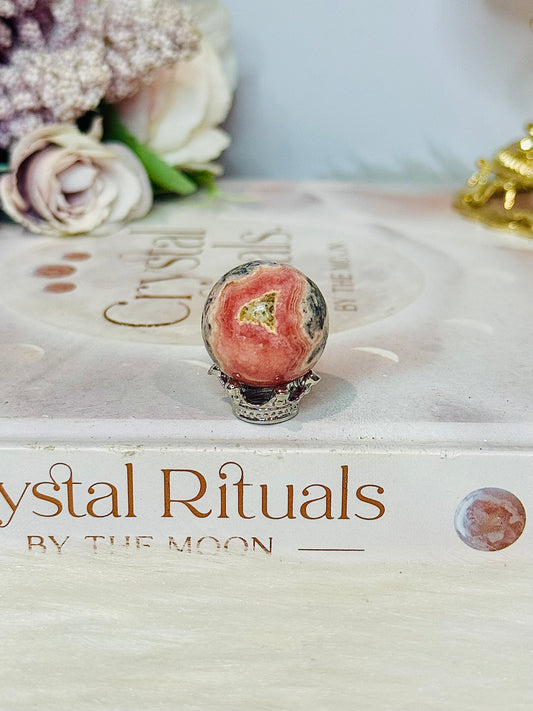 Small Rhodochrosite Sphere on Stand