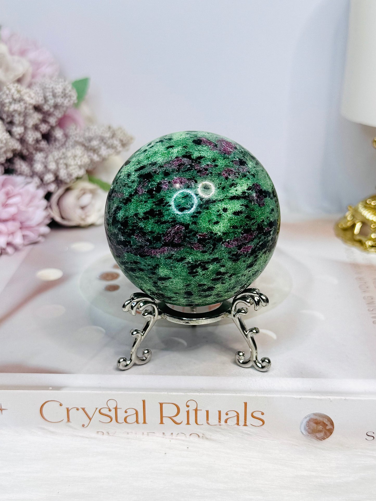 Ruby Zoisite Sphere on Stand 381g