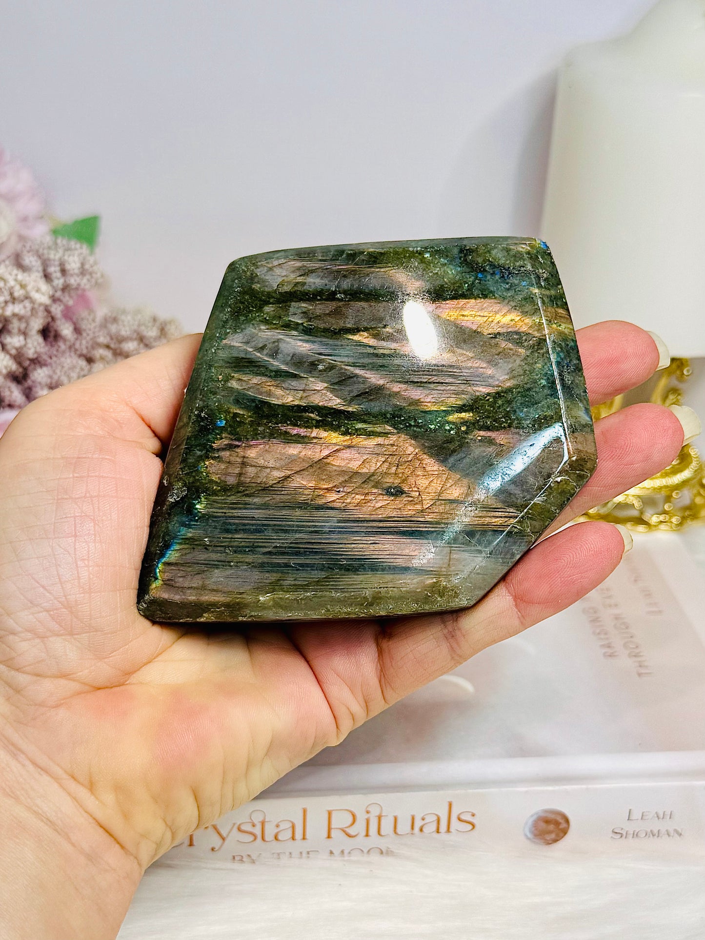Labradorite Freeform Pink & Purple Flash ~ (Imperfection on face of slab) 282g 8cm