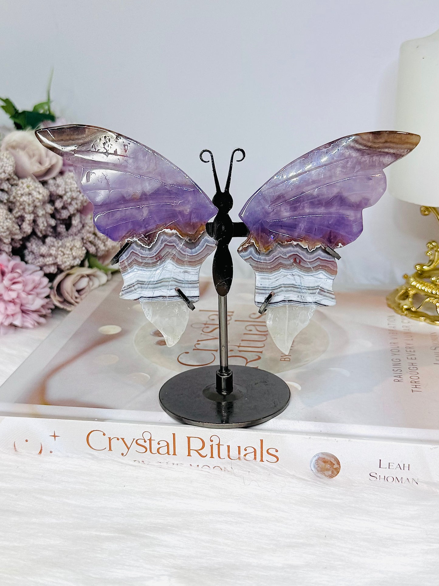 Crazy Lace Amethyst Wings on Stand 11cm