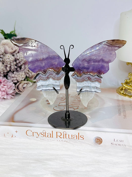 Crazy Lace Amethyst Wings on Stand 11cm