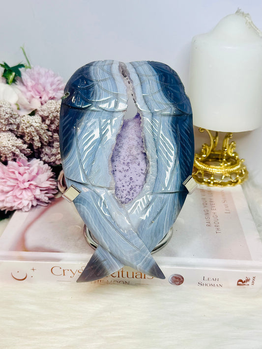 Amethyst X Agate Carved Wings on Stand 16cm