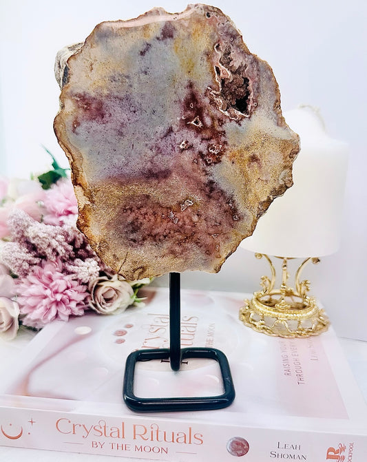 ⚜️ SALE ⚜️ Gorgeous Large 20cm (Inc Stand) Pink Amethyst Druzy Slab on Stand From Brazil