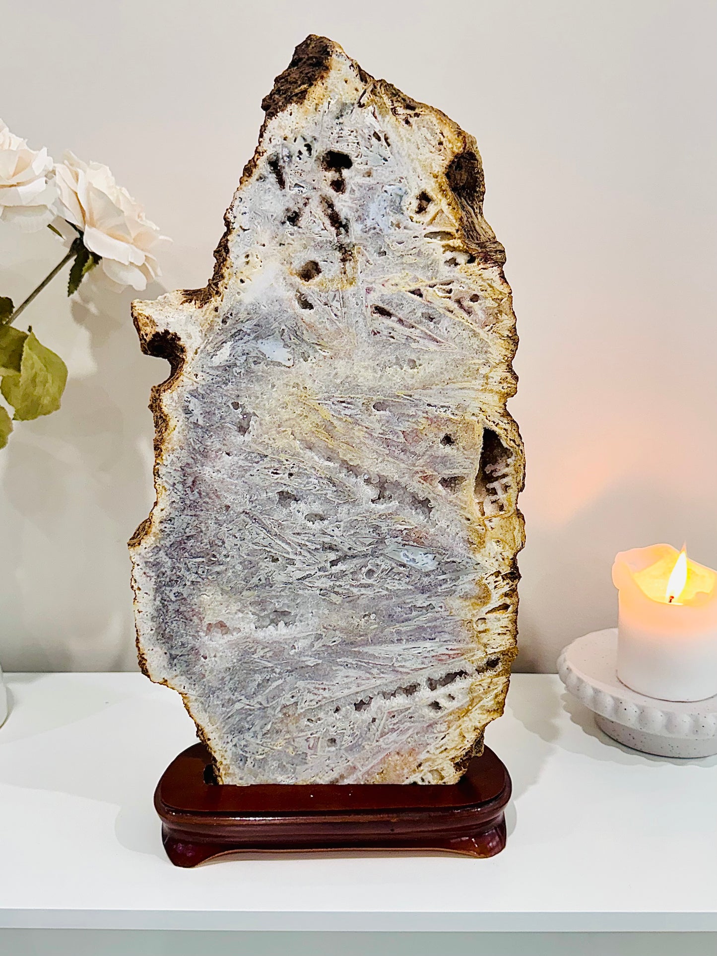 Classy & Fabulous ~ The Most Stunning Huge 46cm 4.5KG Druzy Pink Amethyst Slab | Platter Full of Crystallisation & Rutile Formation Absolutely Stunning (Timber stand is removable)