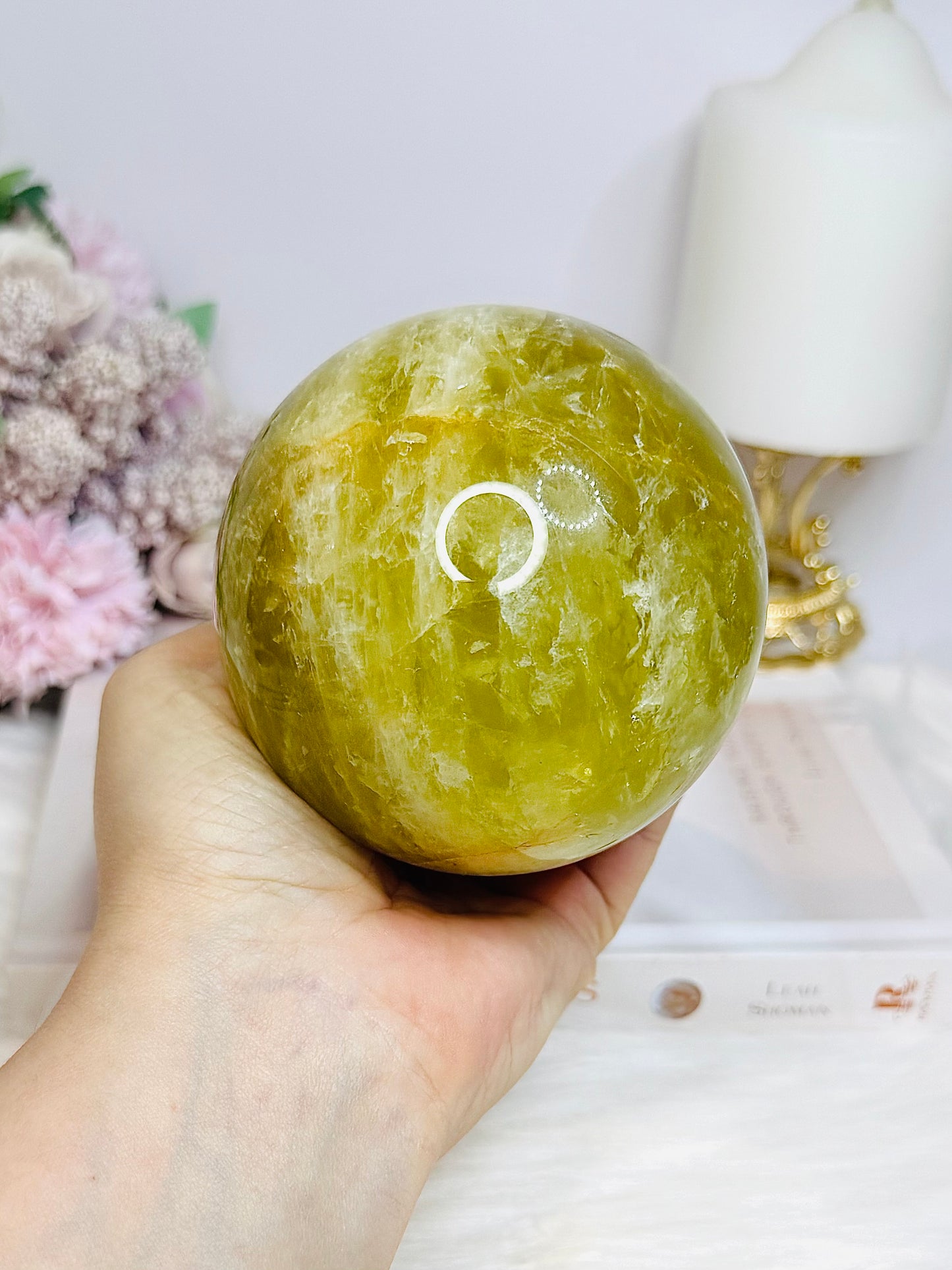 Large Citrine Sphere With Rainbows (heat treated) On Stand 870g