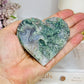 Moss Agate Carved Heart on Stand 8cm