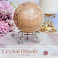 Gorgeous Large 478gram Peach Moonstone Sphere with Amazing Flash On Stand