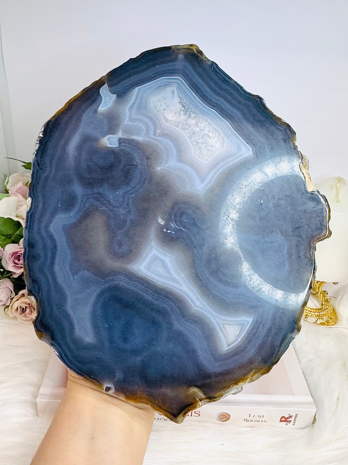 Huge Agate Polished Slab on Stand 25cm 1.5KG