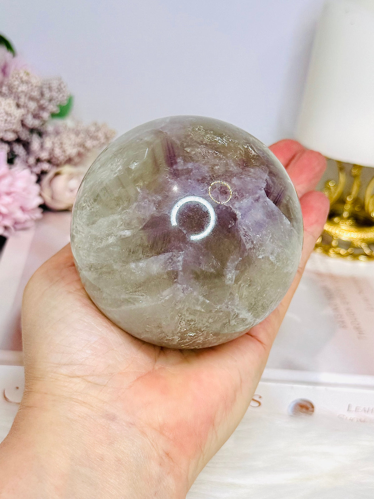Large High Grade Agate Sphere with Rainbows on Stand 733g