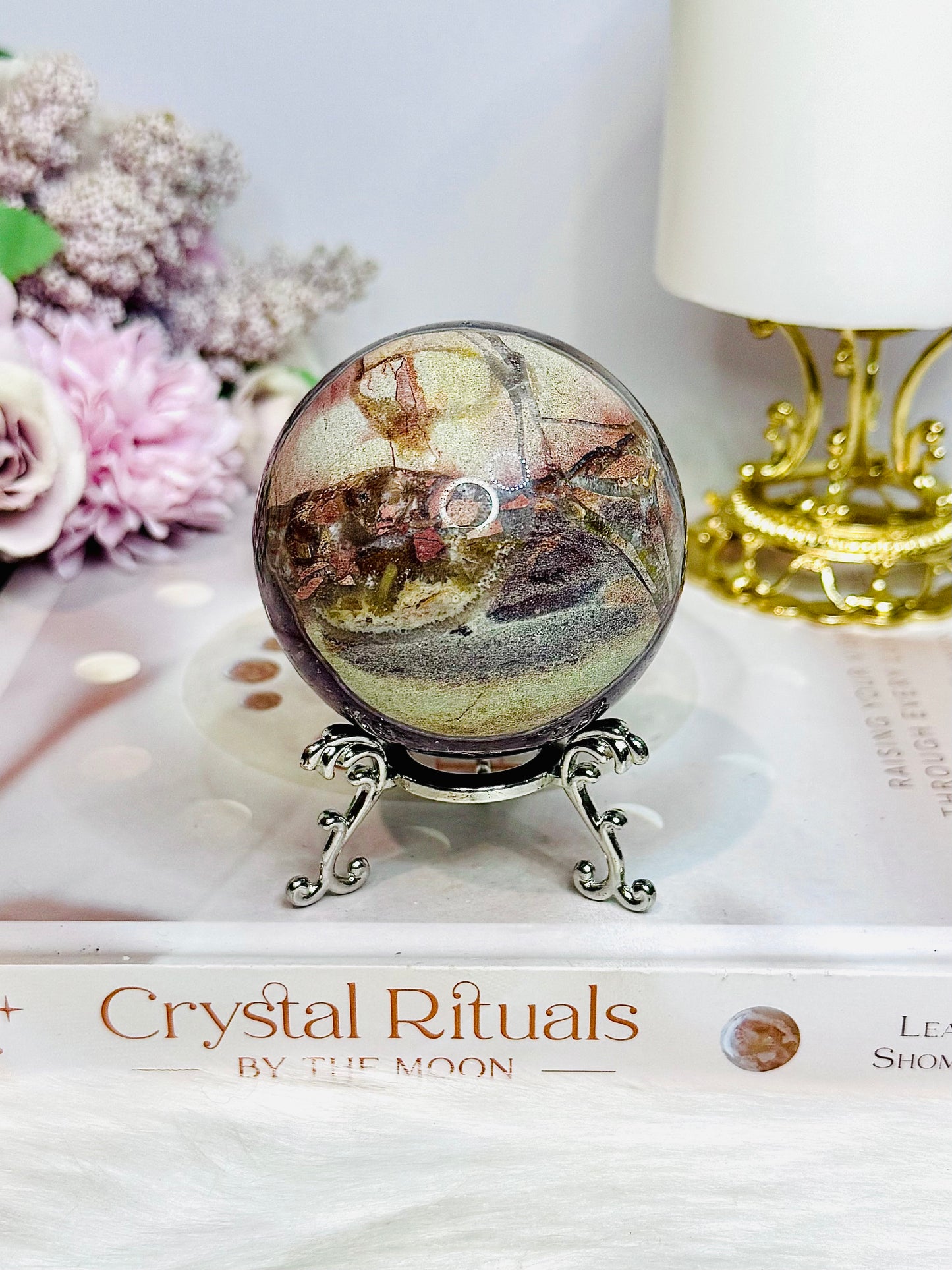 Crazy Lace Amethyst Sphere on Stand 326g
