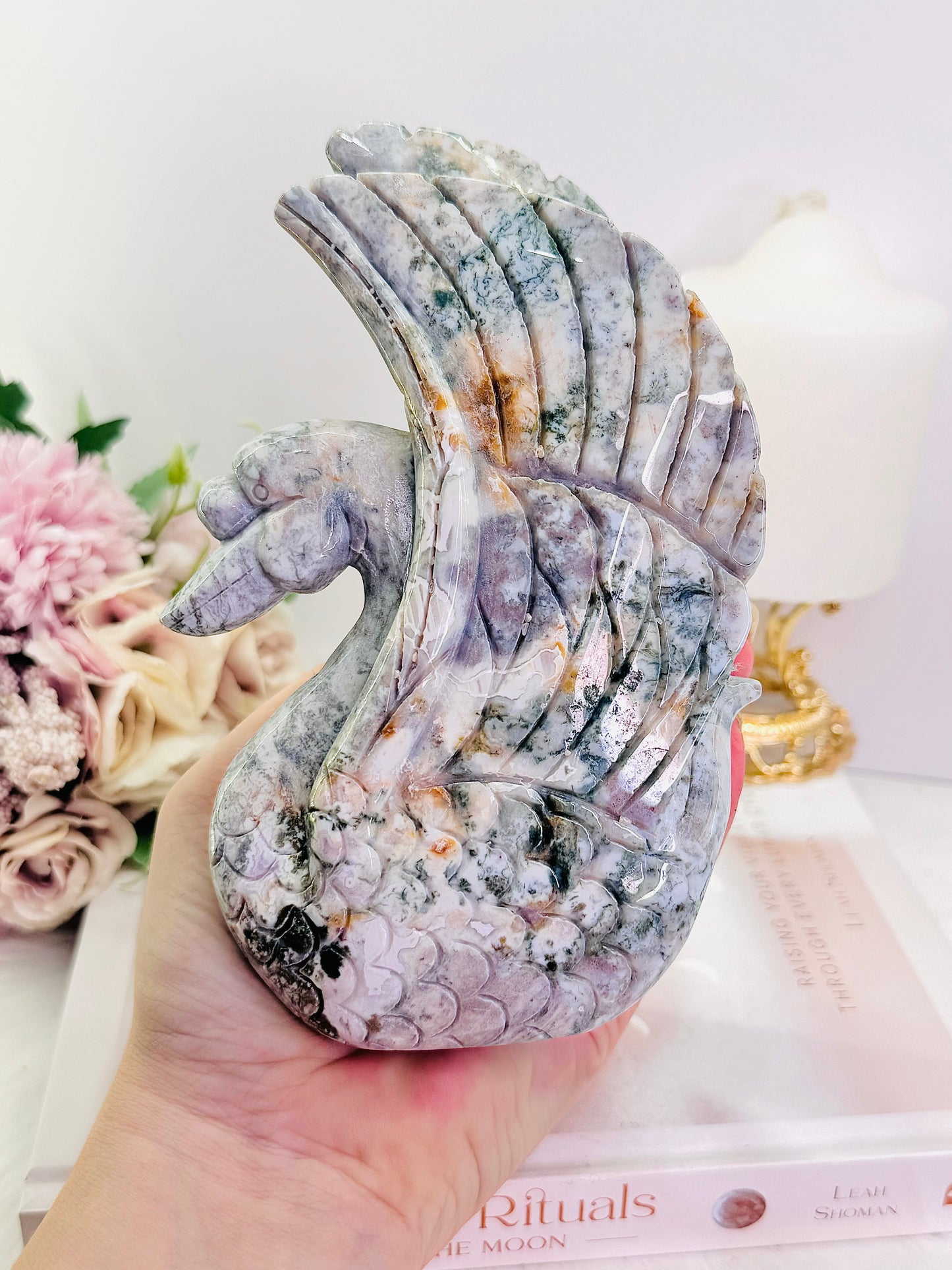 Elegant & Graceful ~ Large 17cm 788gram Ocean Jasper Swan Carved to Perfection