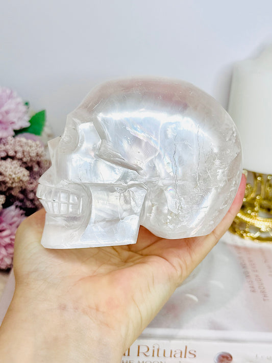 Large White Calcite Hand Carved Skull 12cm 875g