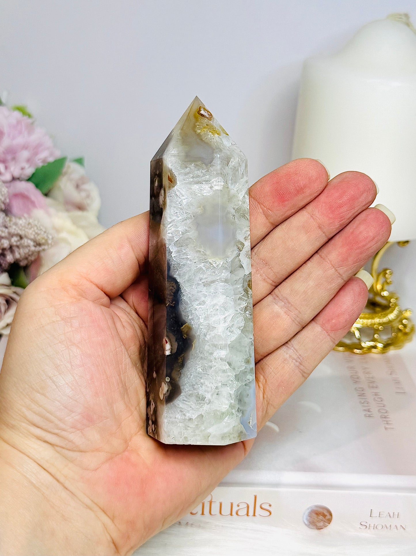 Druzy Flower Agate Tower 12cm