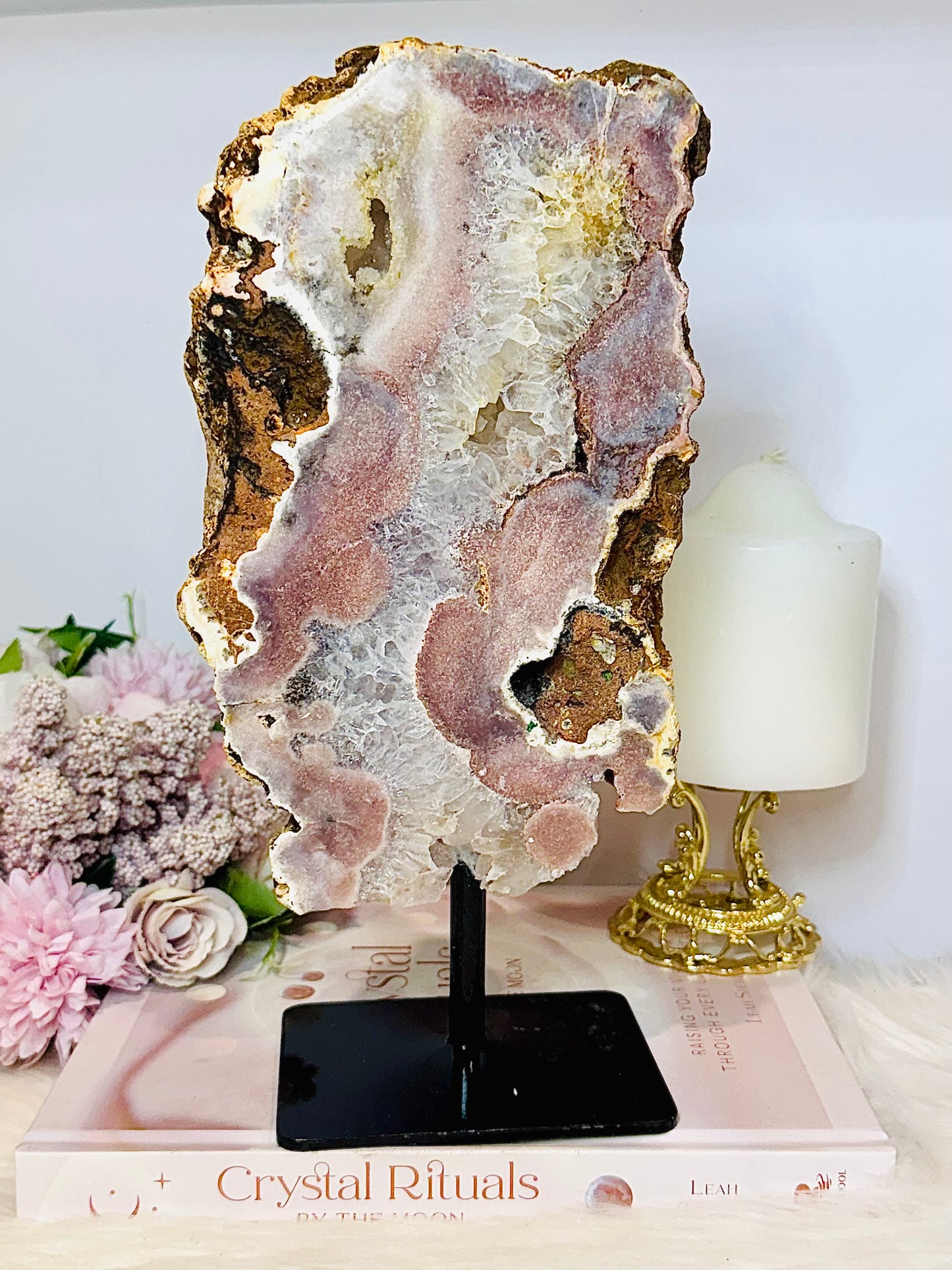 Large Druzy Pink Amethyst Chunky Slab on Stand 26cm 1.5KG